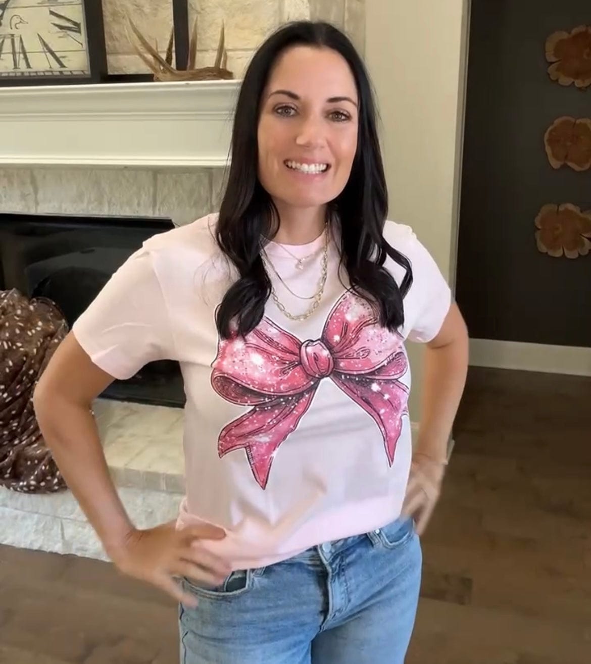 Women - Apparel - Shirts - T-Shirts Preppy Pink Bow Graphic Tee