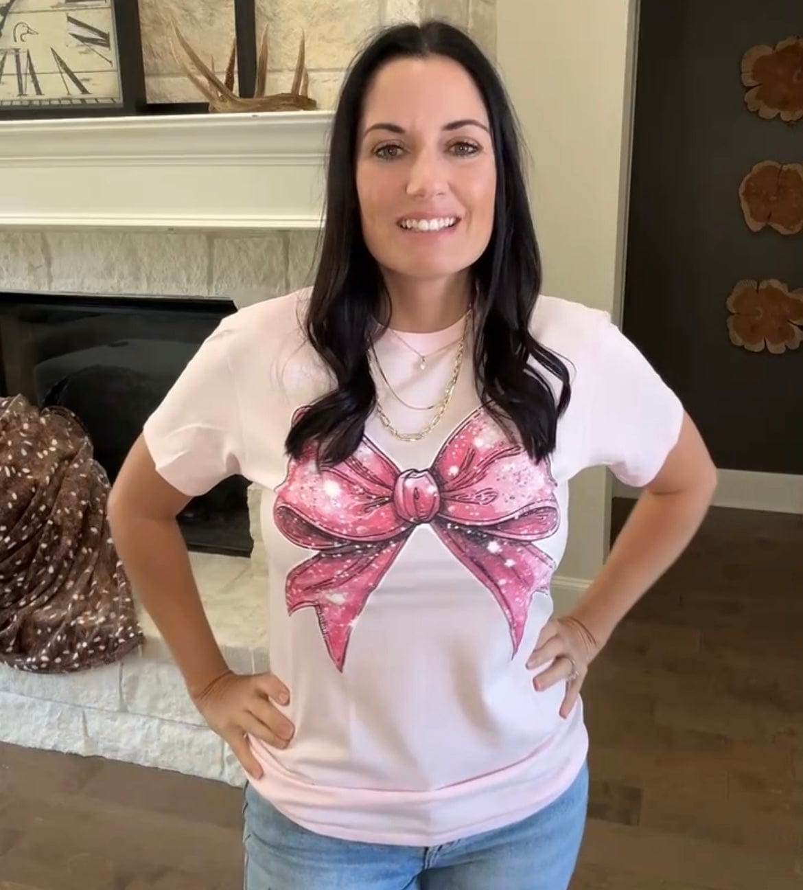 Women - Apparel - Shirts - T-Shirts Preppy Pink Bow Graphic Tee