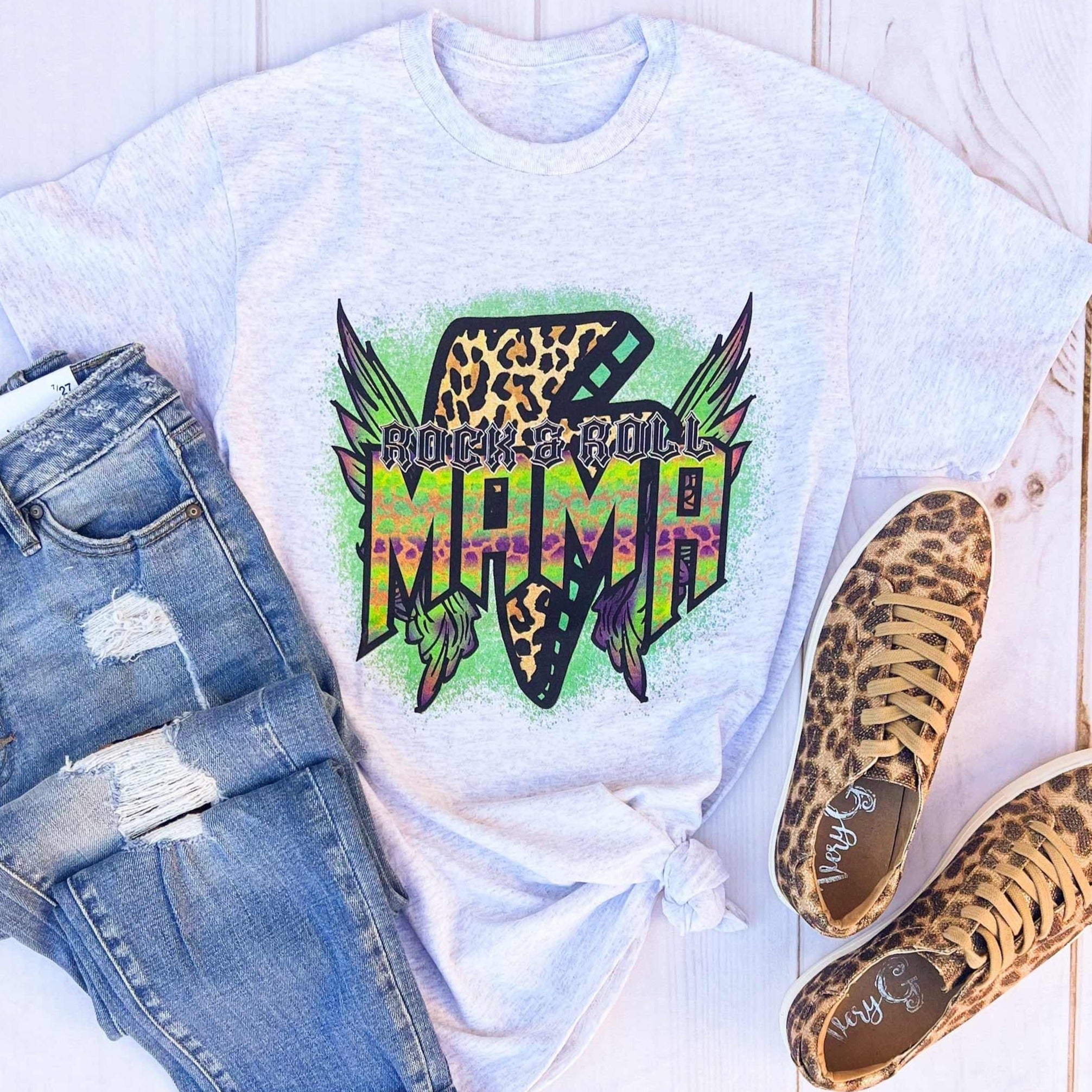 Women - Apparel - Shirts - T-Shirts Rock & Roll Leopard Mama Graphic Tee