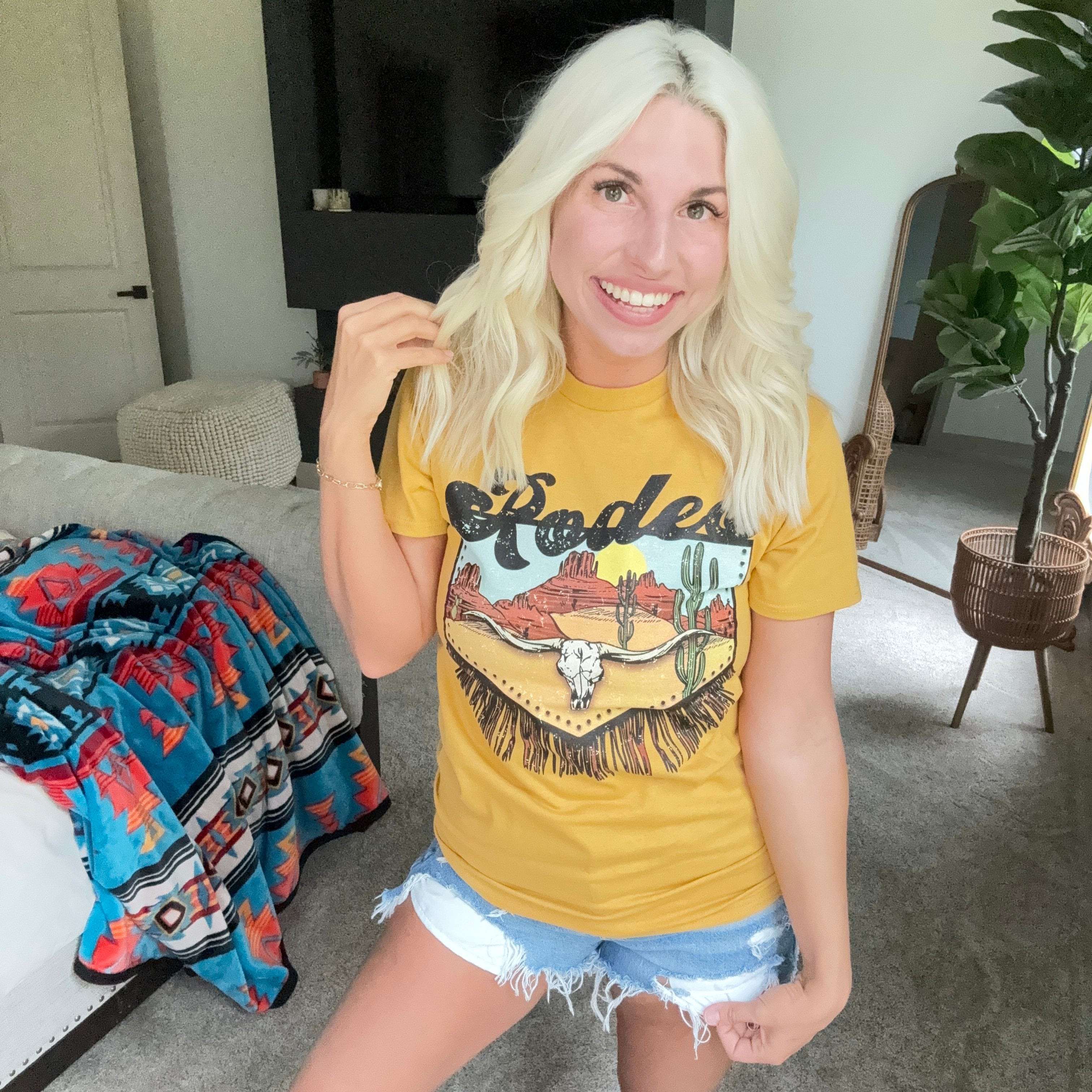 Women - Apparel - Shirts - T-Shirts Rodeo Fringe Longhorn Graphic Tee