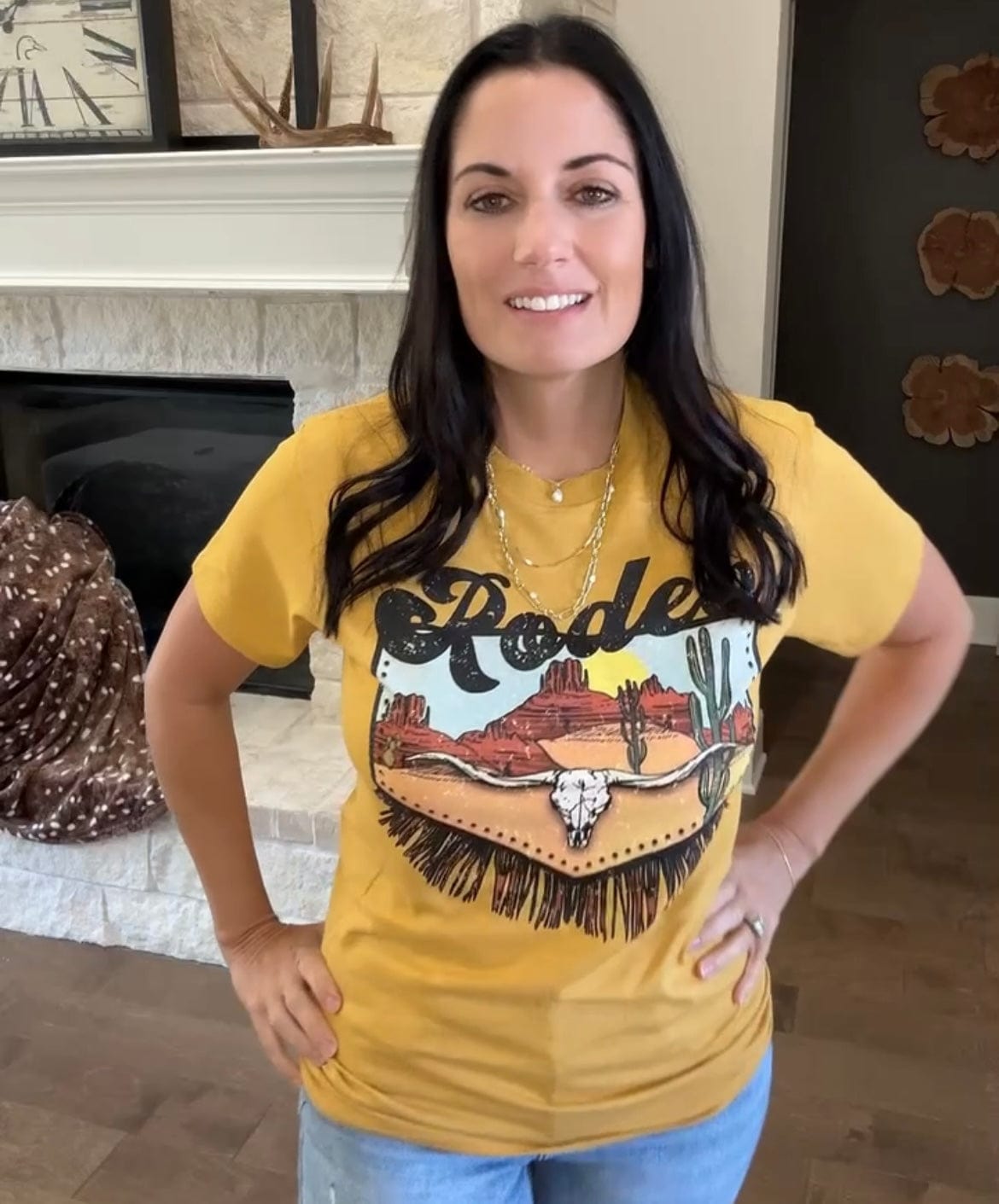 Women - Apparel - Shirts - T-Shirts Rodeo Fringe Longhorn Graphic Tee