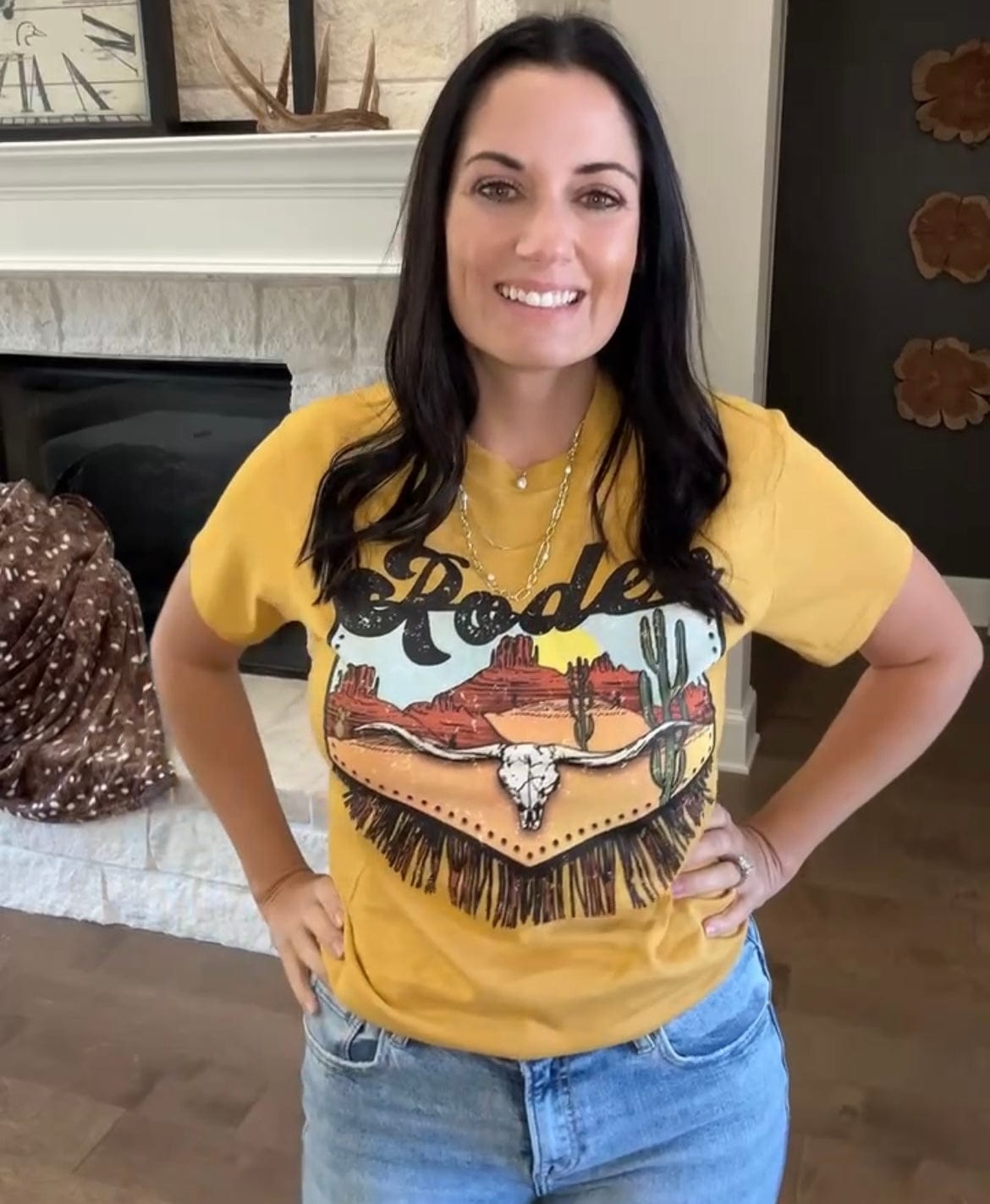 Women - Apparel - Shirts - T-Shirts Rodeo Fringe Longhorn Graphic Tee