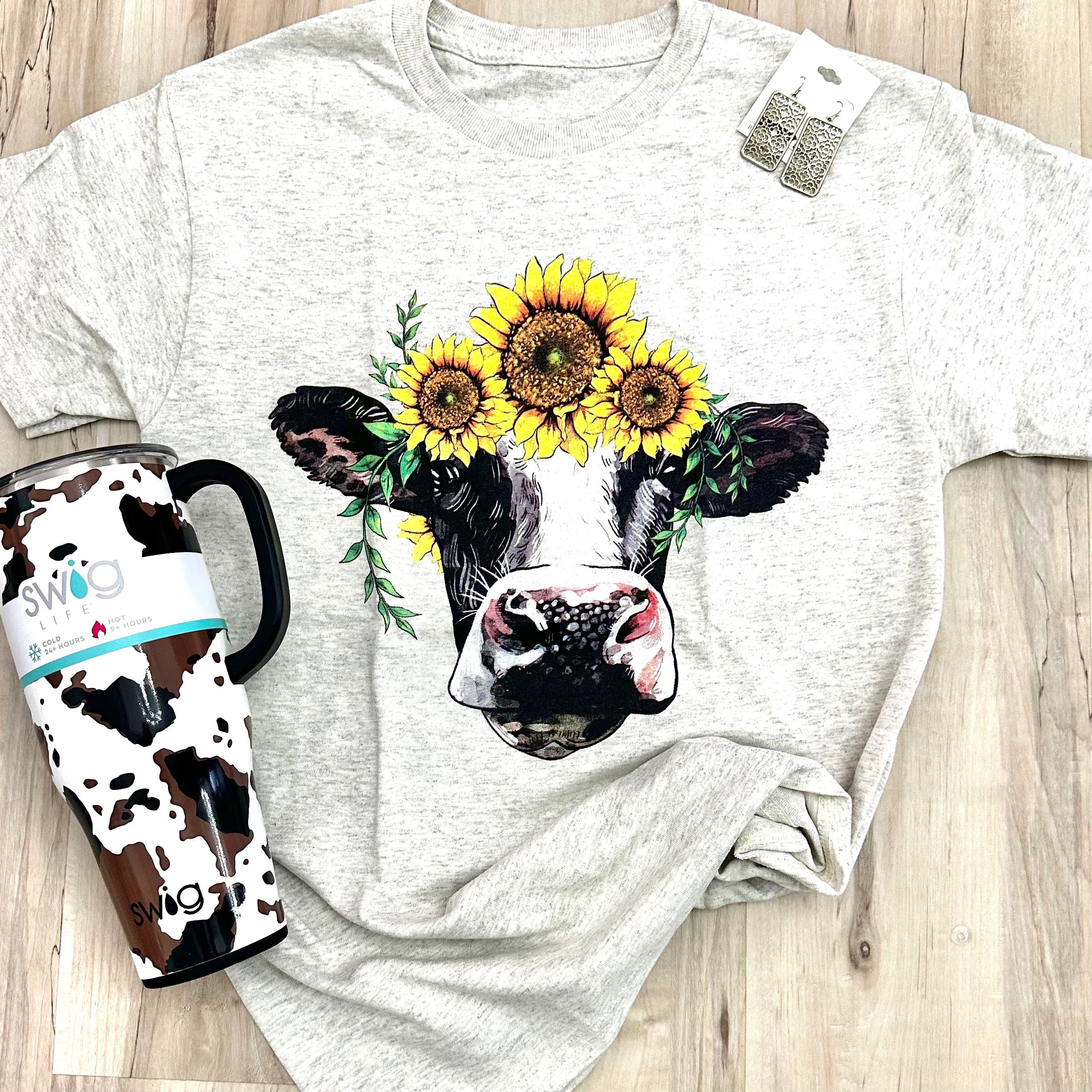 Women - Apparel - Shirts - T-Shirts Sunflower Cow Graphic Tee