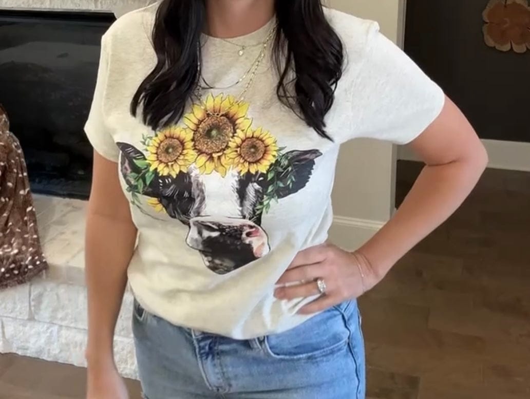 Women - Apparel - Shirts - T-Shirts Sunflower Cow Graphic Tee