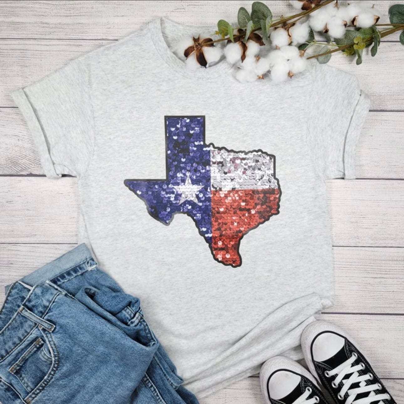 Women - Apparel - Shirts - T-Shirts Texas Faux Sequin Graphic Tee