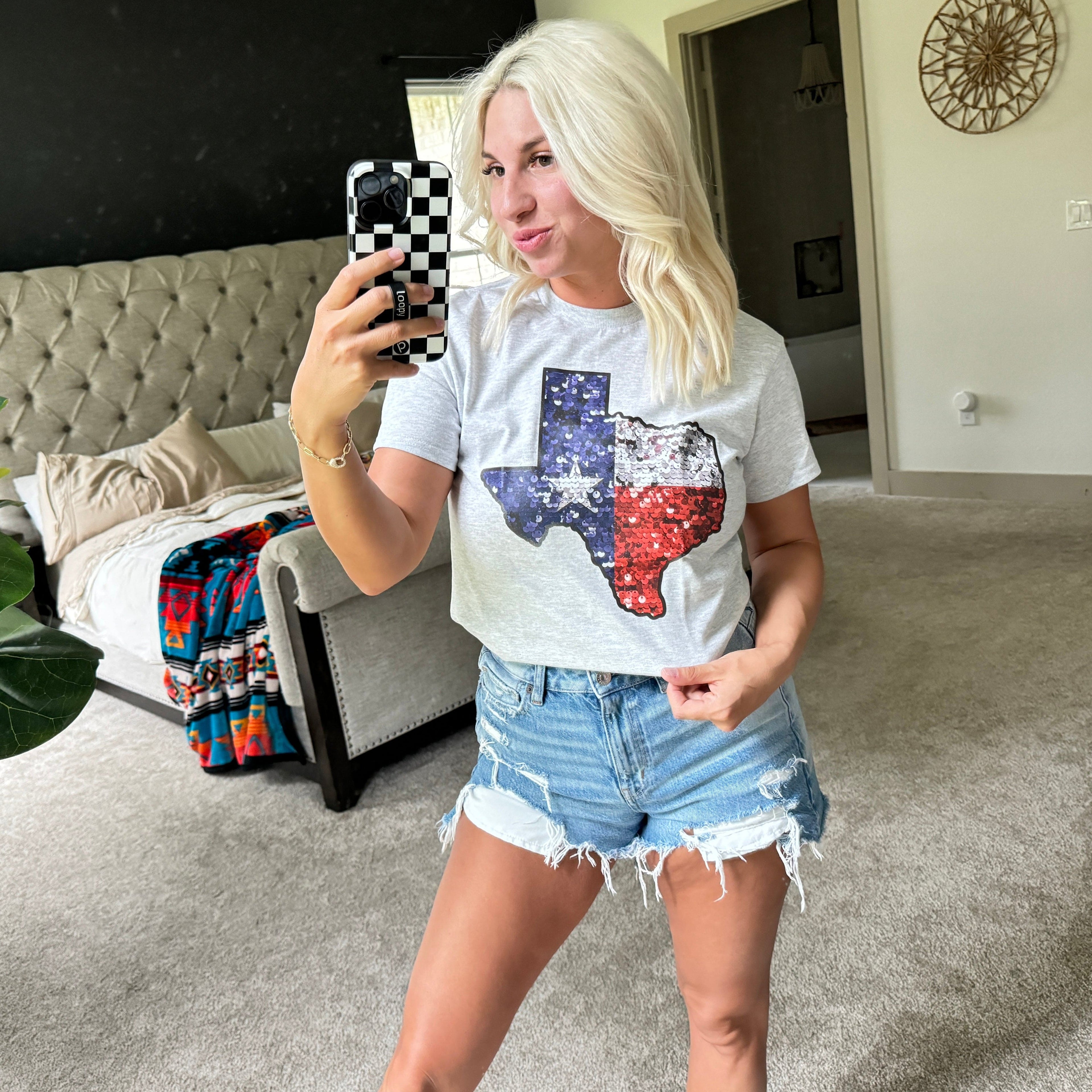 Women - Apparel - Shirts - T-Shirts Texas Faux Sequin Graphic Tee