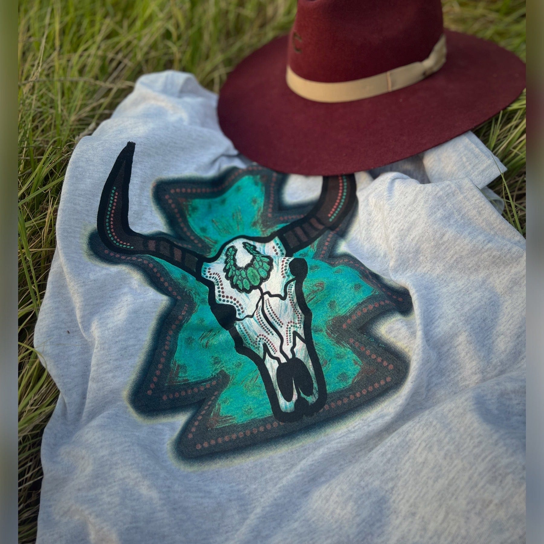 Turquoise Bull Skull Graphic Tee