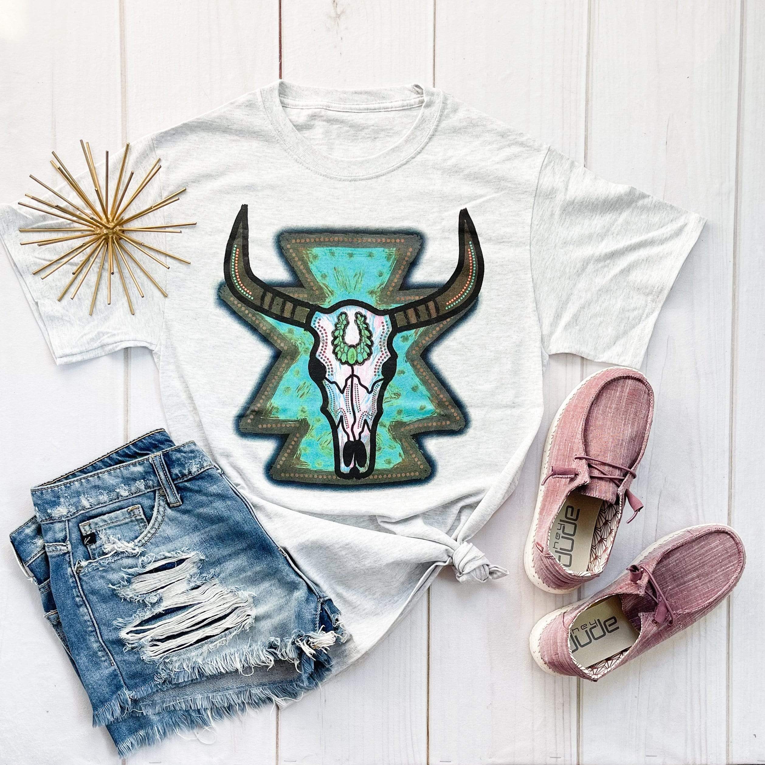 Turquoise Bull Skull Graphic Tee