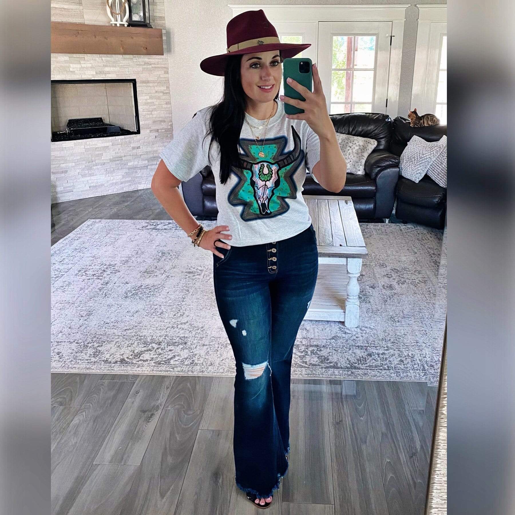 Turquoise Bull Skull Graphic Tee