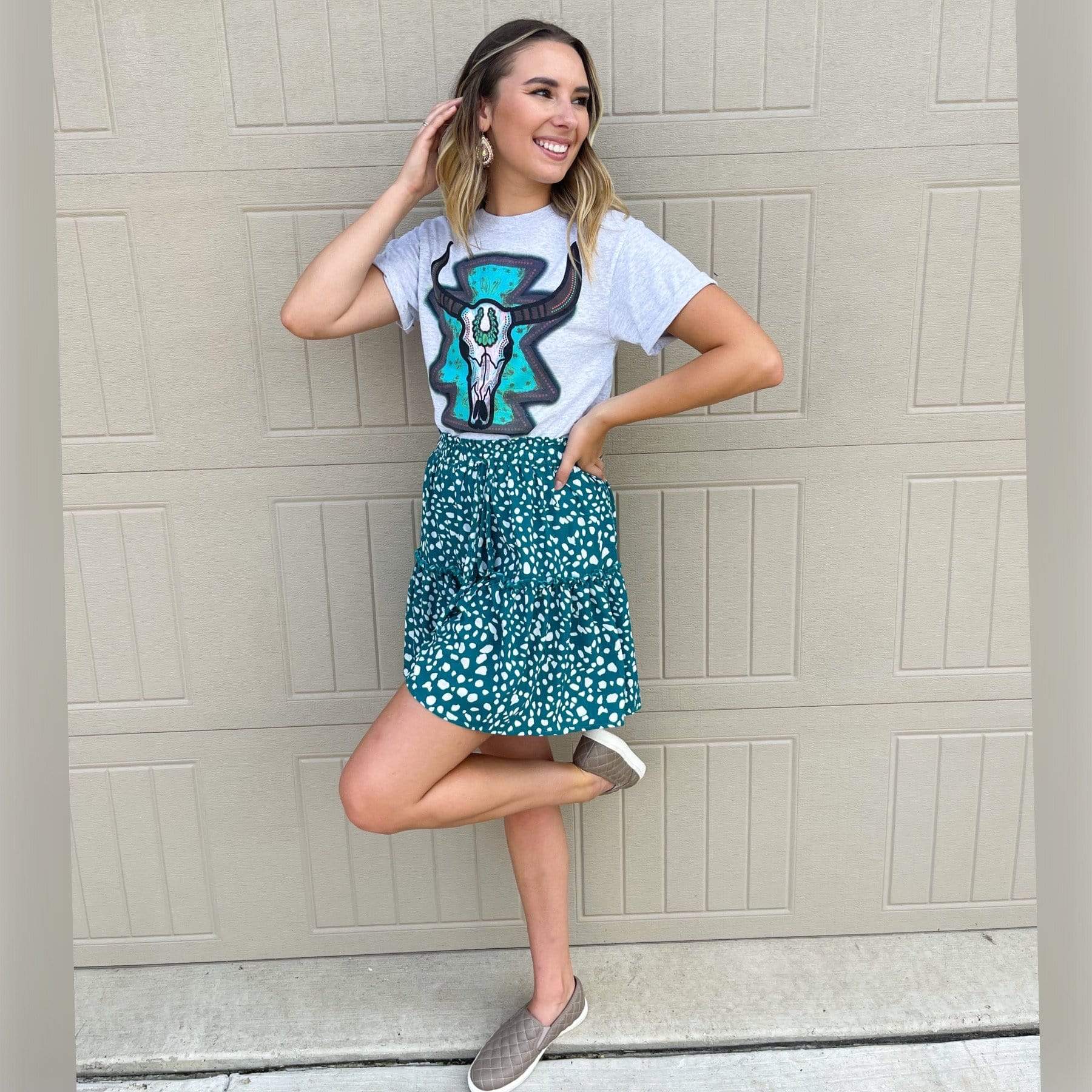 Turquoise Bull Skull Graphic Tee