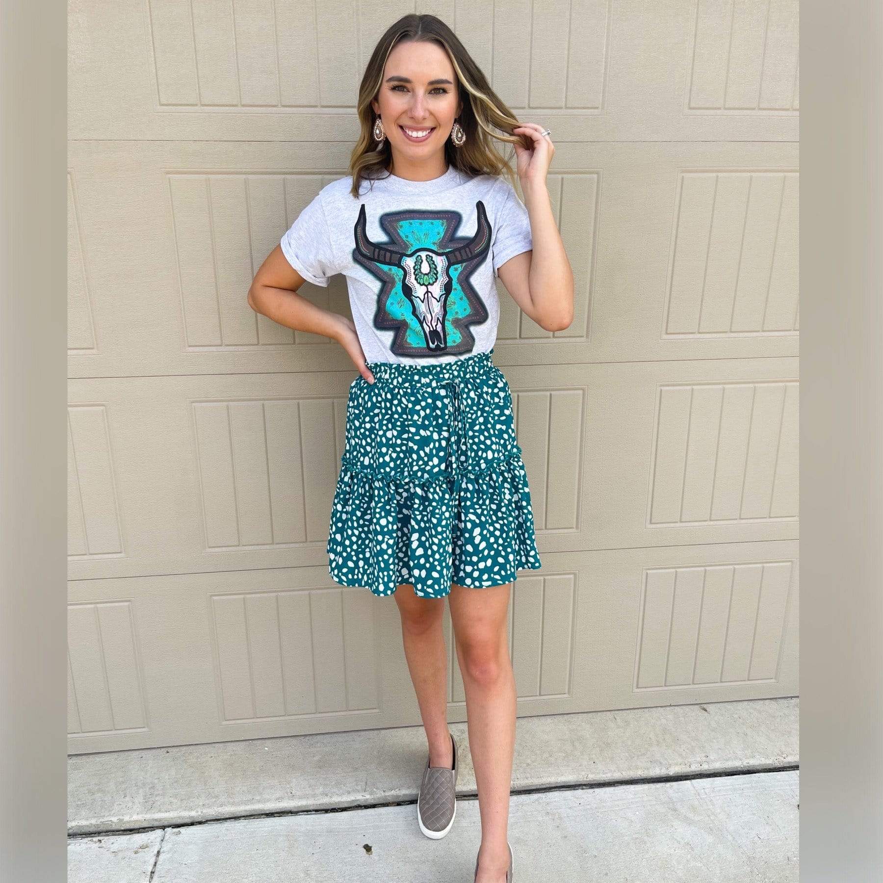 Turquoise Bull Skull Graphic Tee