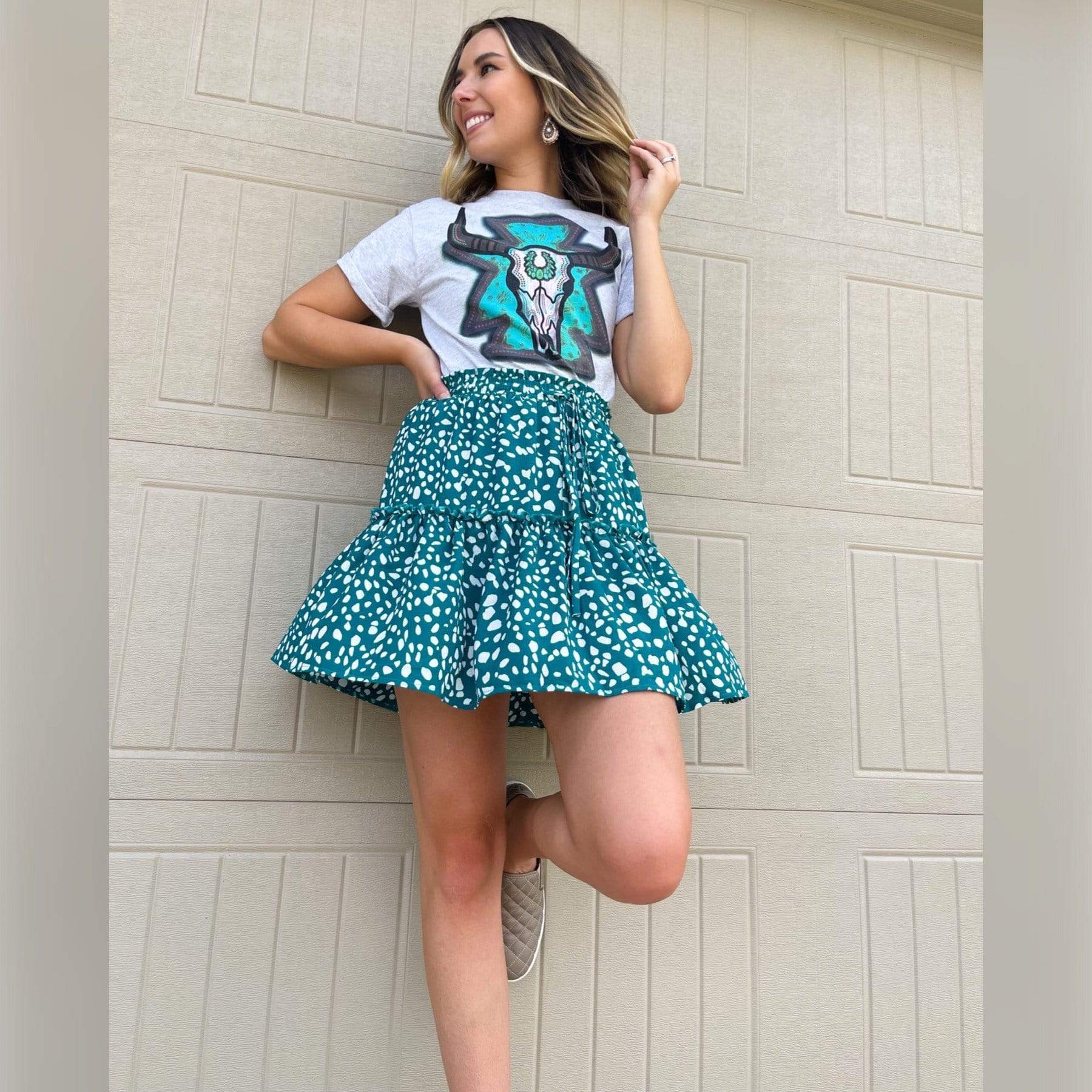 Turquoise Bull Skull Graphic Tee