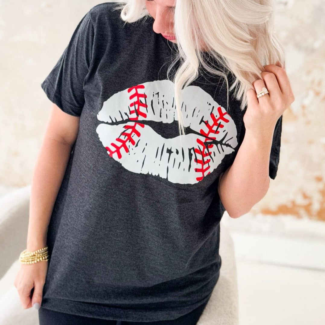 Women - Apparel - Shirts - T-Shirts Baseball Lips Graphic Tee