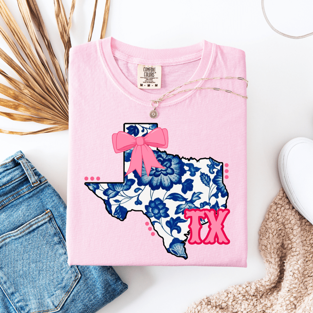 Women - Apparel - Shirts - T-Shirts Blue Floral TX State Graphic Tee