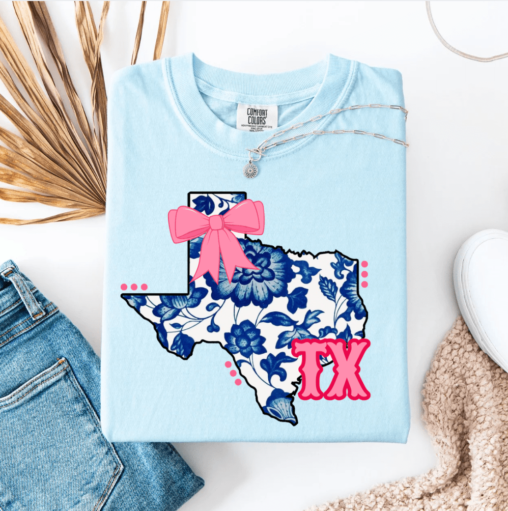 Women - Apparel - Shirts - T-Shirts Blue Floral TX State Graphic Tee