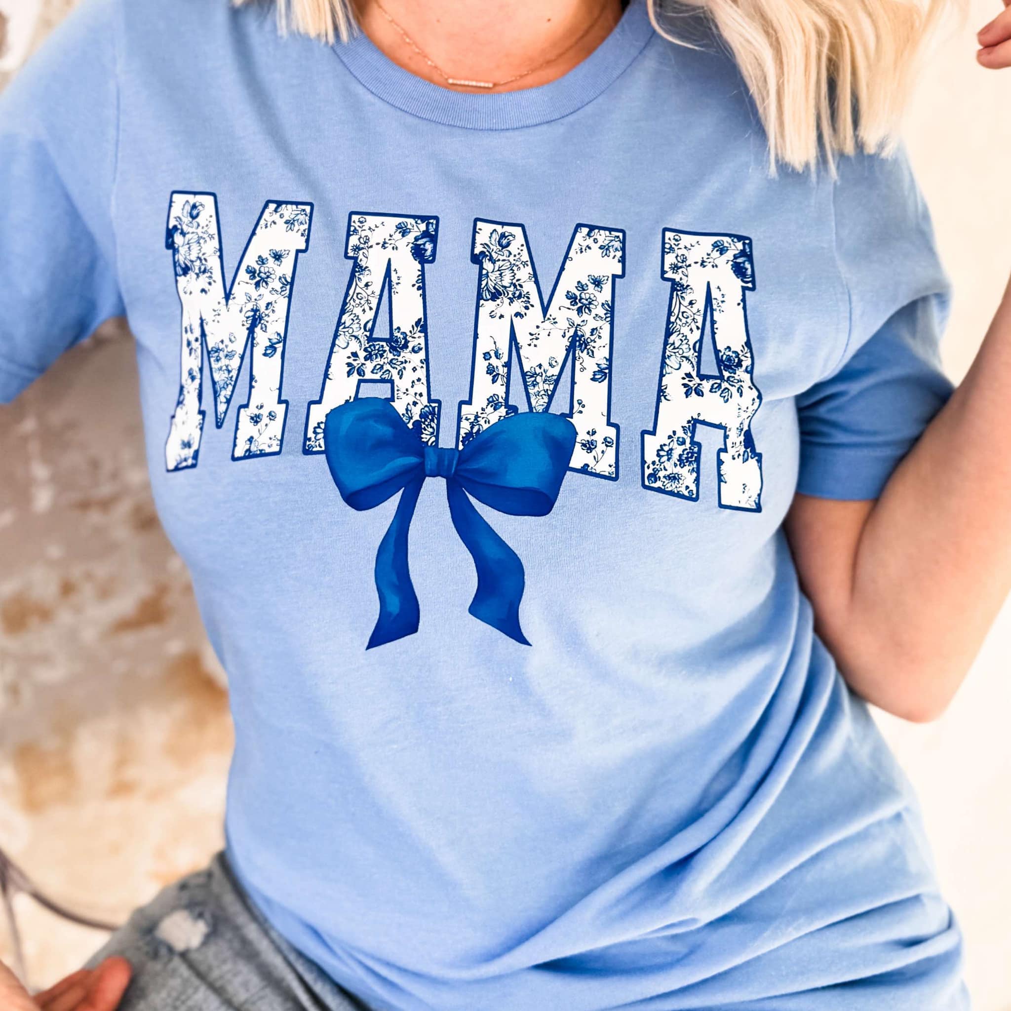 Women - Apparel - Shirts - T-Shirts Blue Mama Bow Graphic Tee