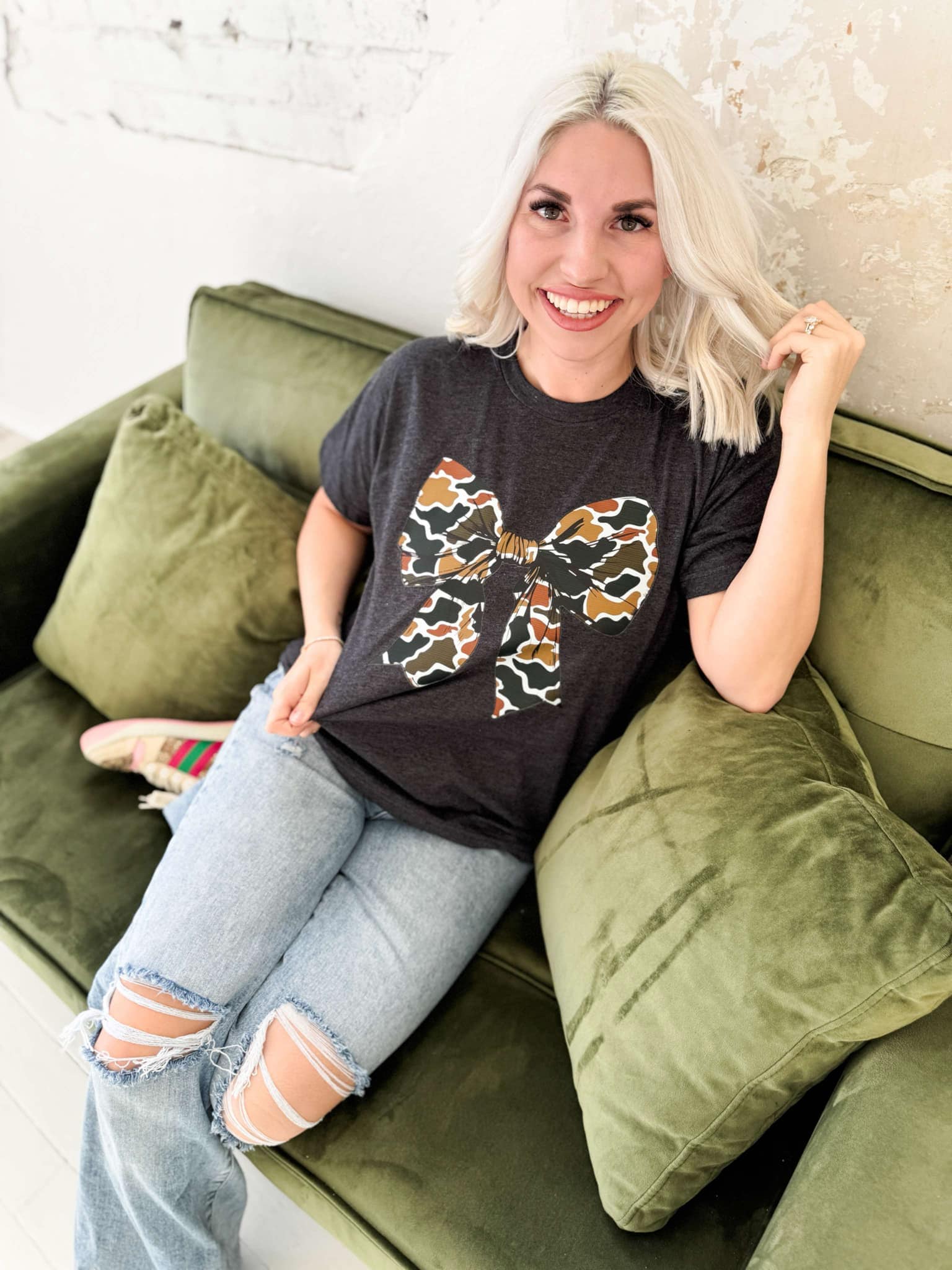 Women - Apparel - Shirts - T-Shirts Camo Bow Graphic Tee