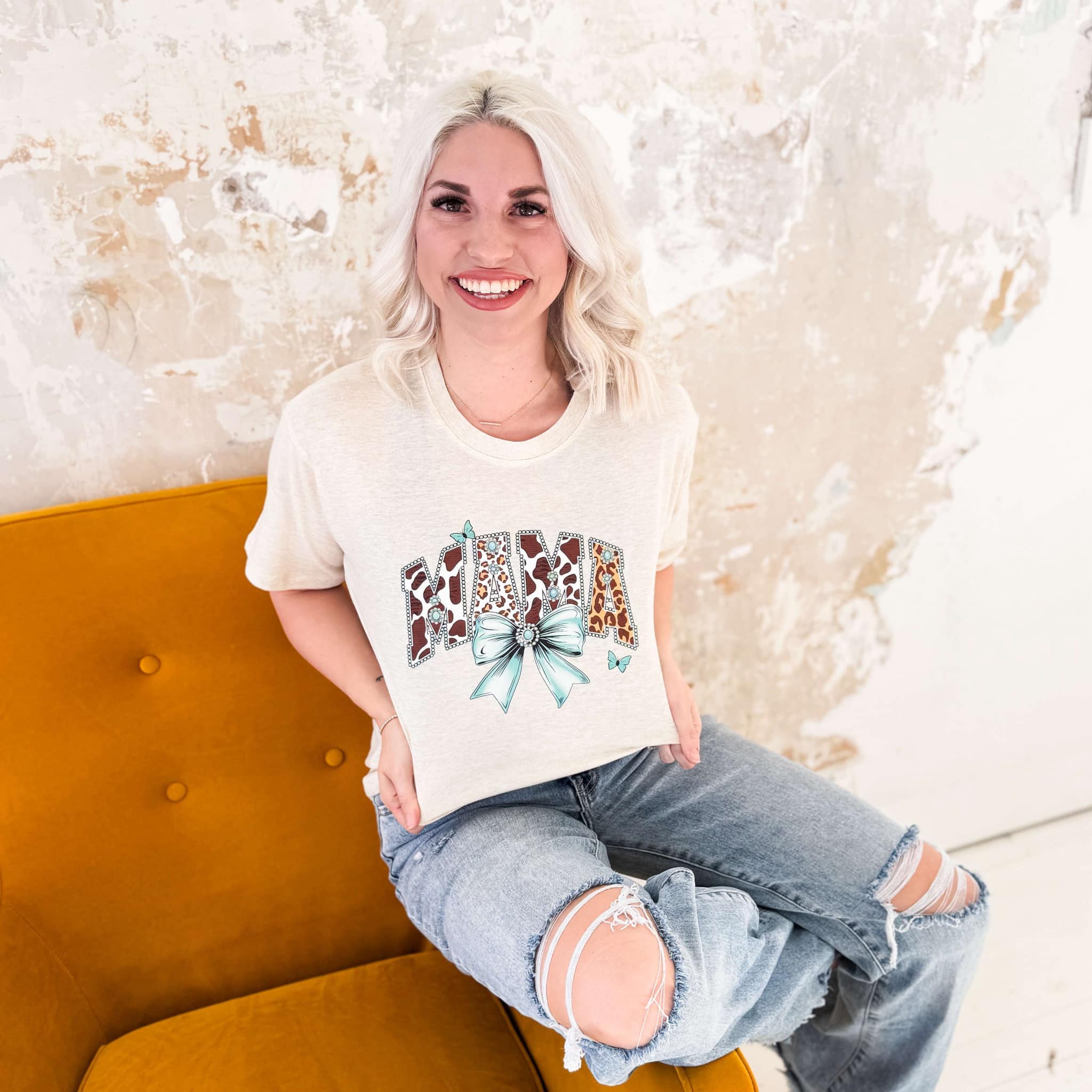 Women - Apparel - Shirts - T-Shirts Cow Leopard Bow Mama Graphic Tee