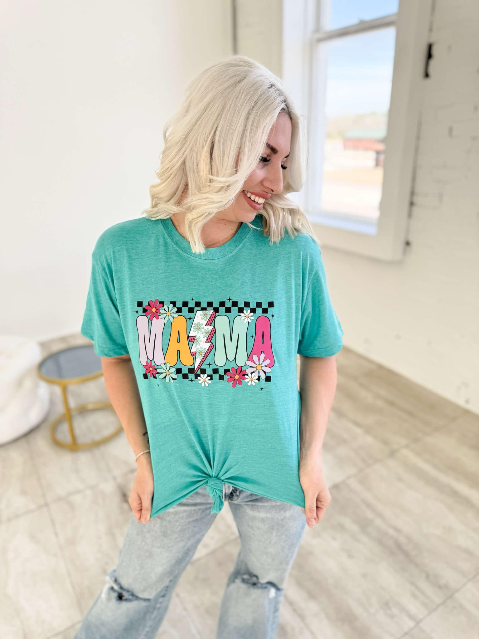 Women - Apparel - Shirts - T-Shirts Flower Power Checker Mama Graphic Tee