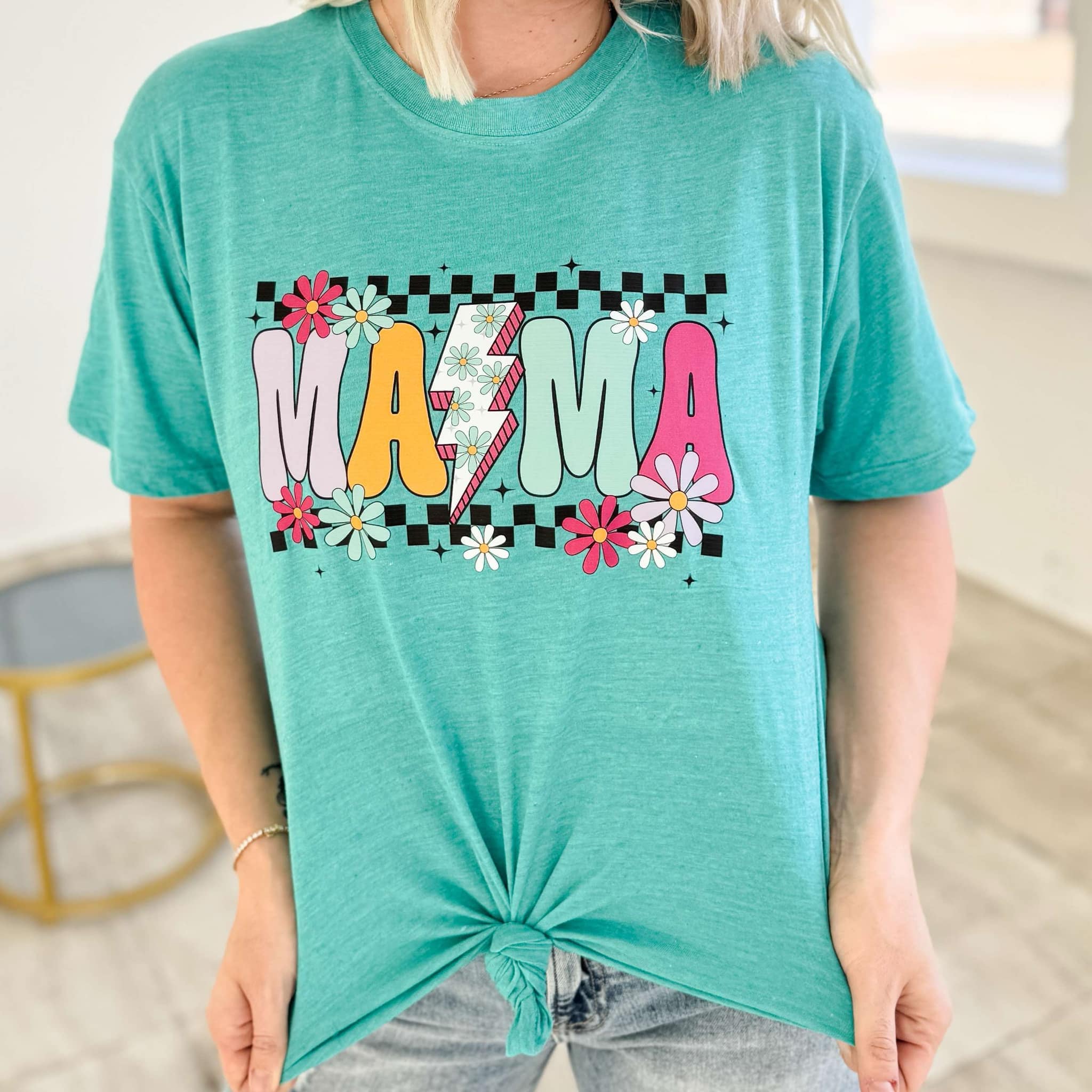 Women - Apparel - Shirts - T-Shirts Flower Power Checker Mama Graphic Tee
