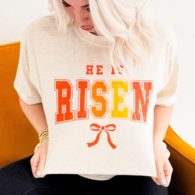 Women - Apparel - Shirts - T-Shirts He Is Risen Orange/Yellow Graphic Tee