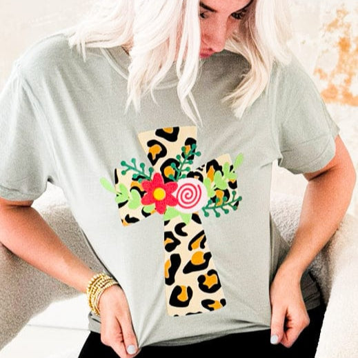 Women - Apparel - Shirts - T-Shirts Leopard Cross Graphic Tee