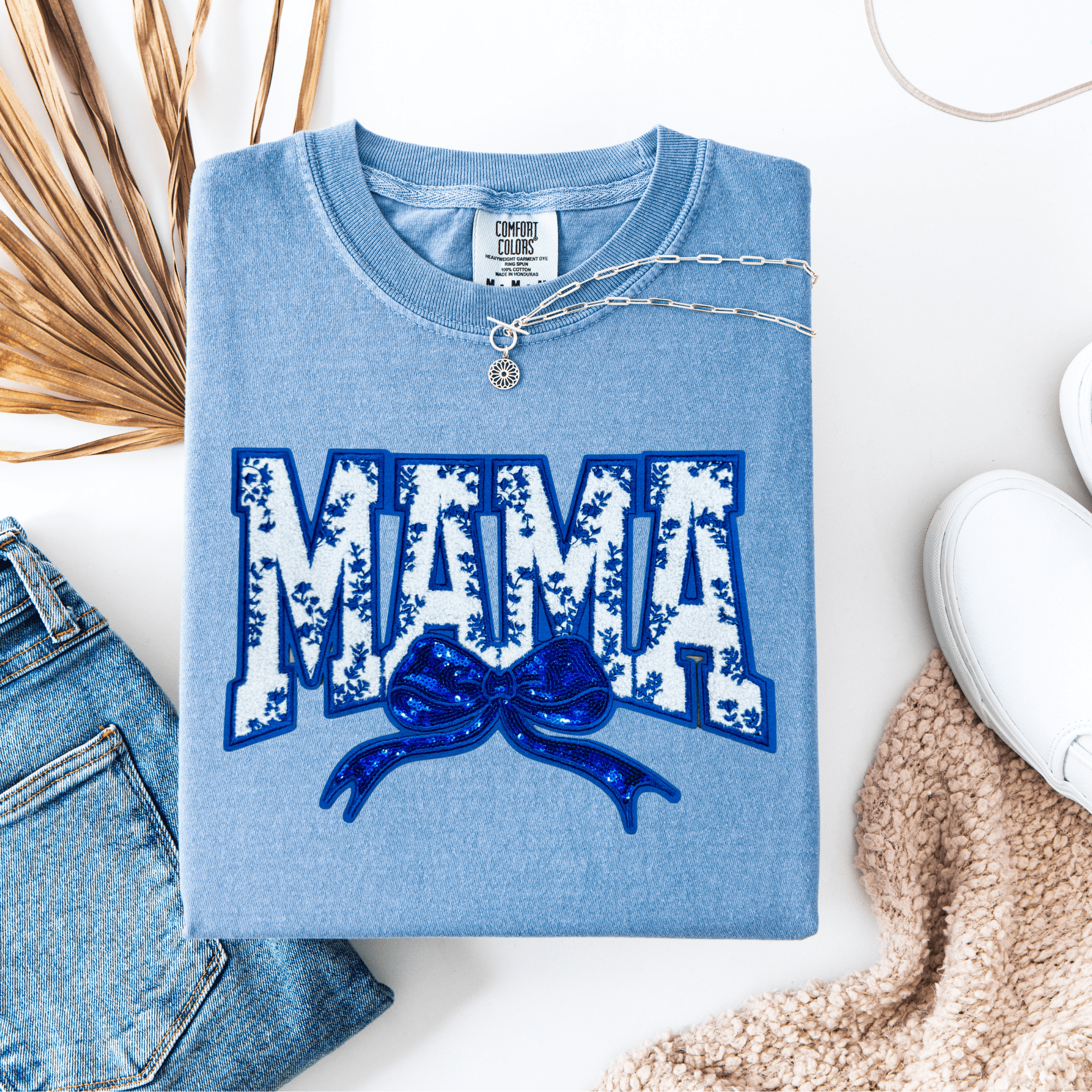 Mama (Blue) Chenille Patch Graphic Tee