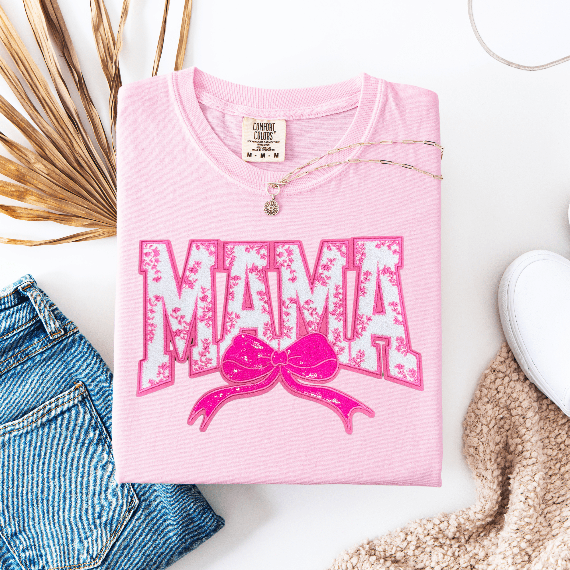 Mama (Pink) Chenille Patch Graphic Tee