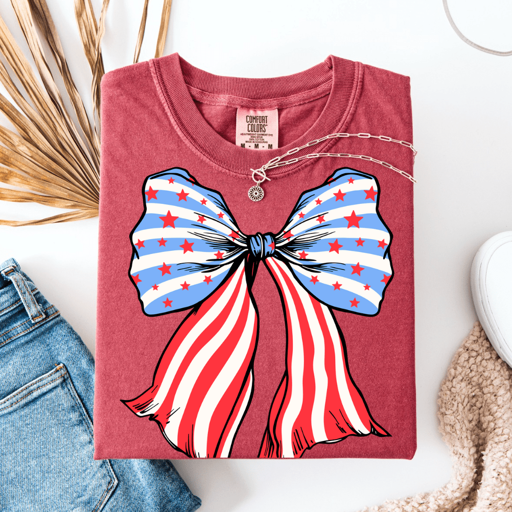 Women - Apparel - Shirts - T-Shirts Patriotic Bow Graphic Tee