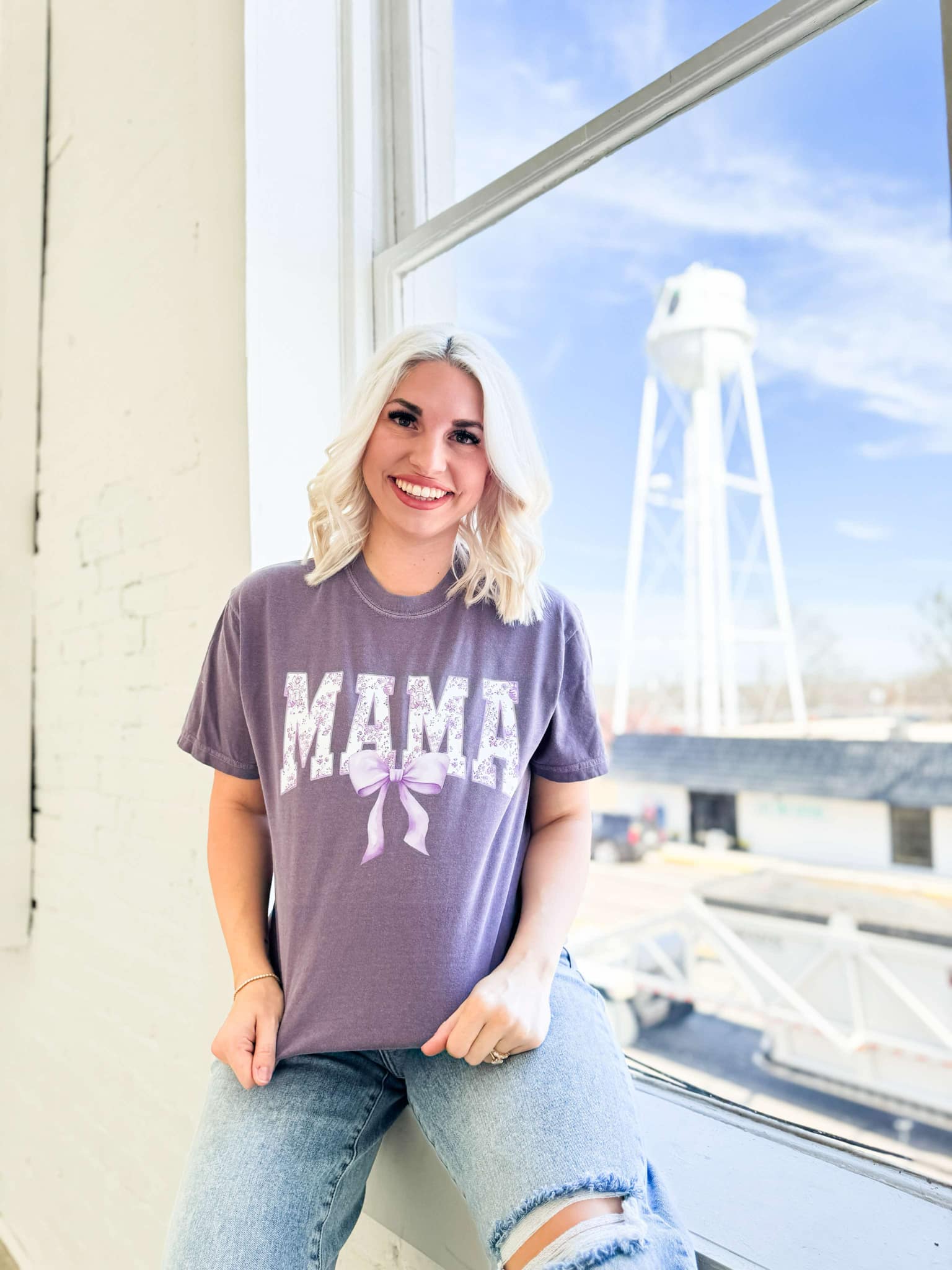 Women - Apparel - Shirts - T-Shirts Purple Mama Bow Graphic Tee