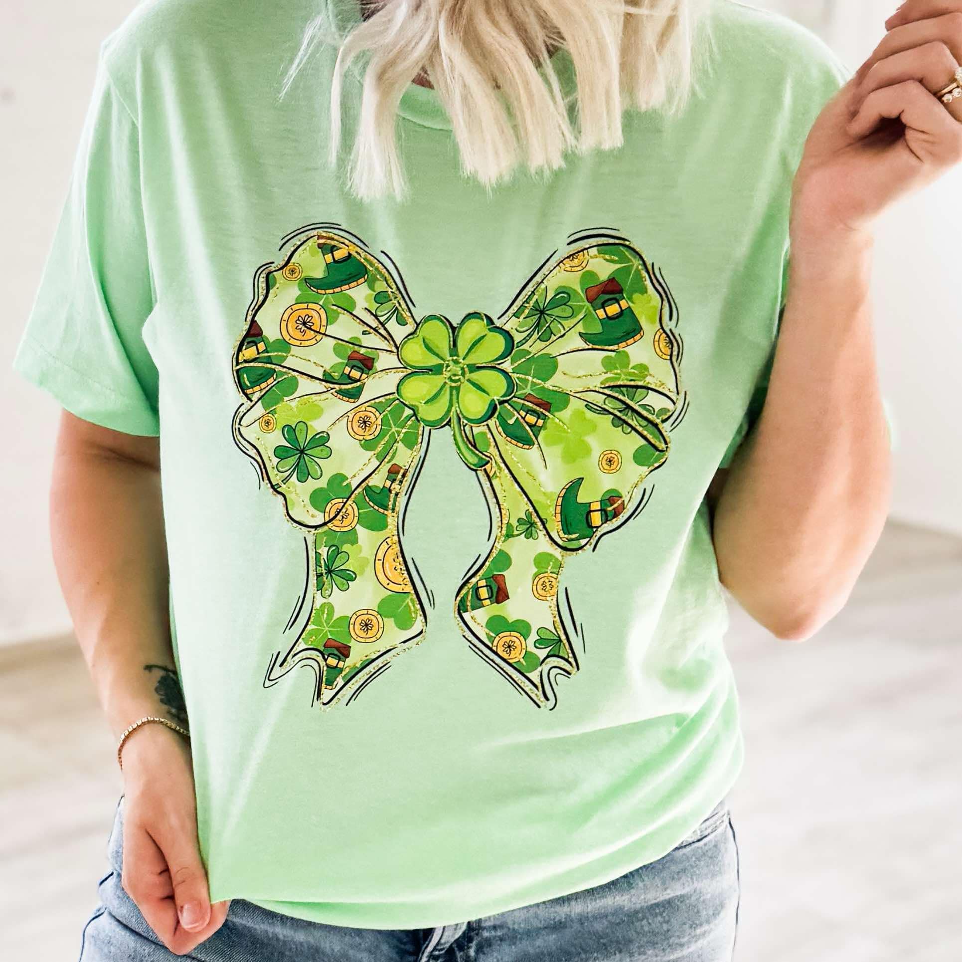 Women - Apparel - Shirts - T-Shirts Saint Patricks Day Bow Graphic Tee