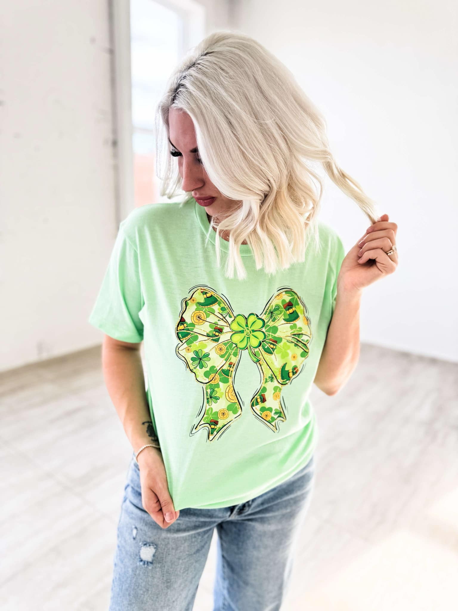 Women - Apparel - Shirts - T-Shirts Saint Patricks Day Bow Graphic Tee