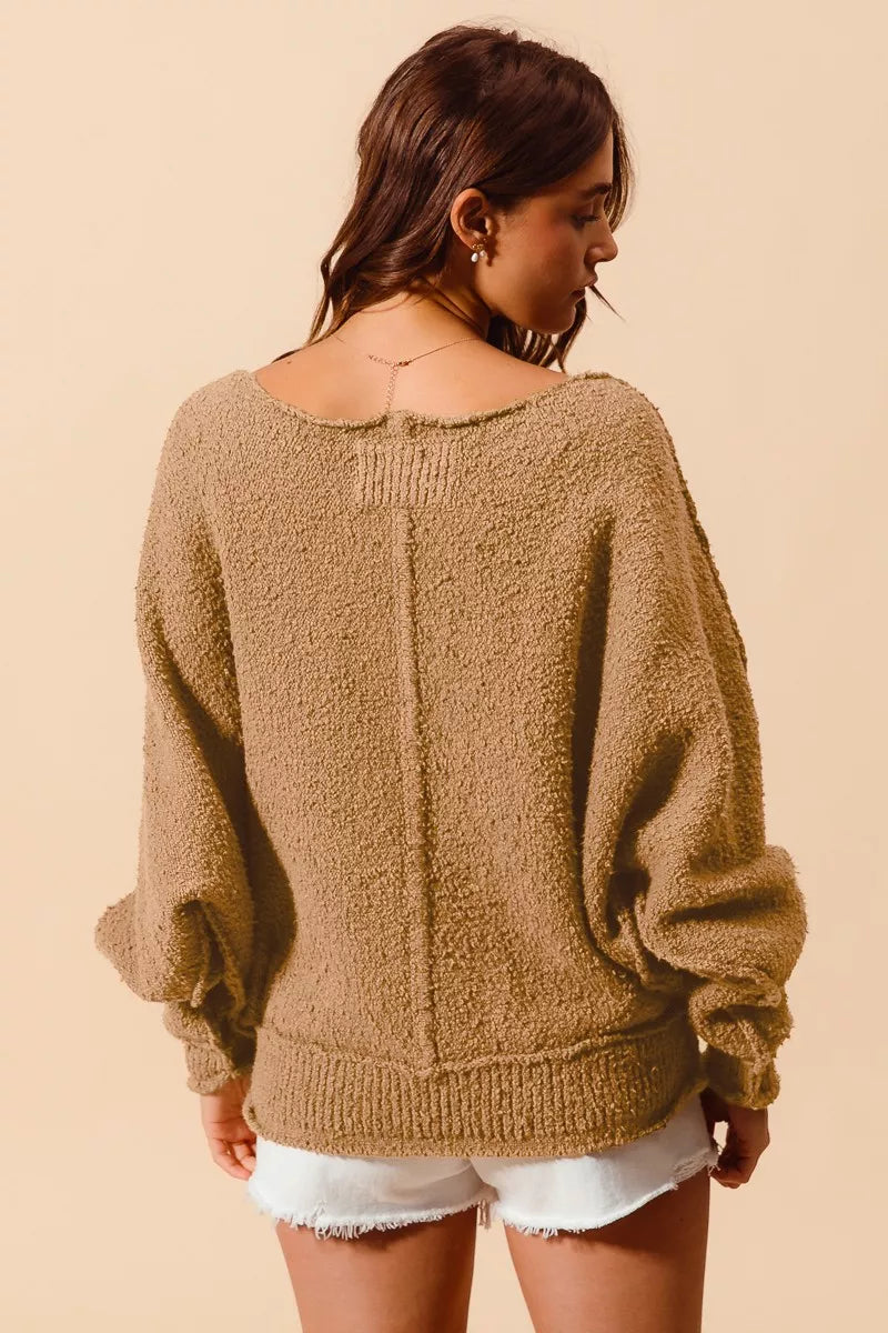 SO ME Loose Fit Exposed Seam Slouchy Boucle Sweater