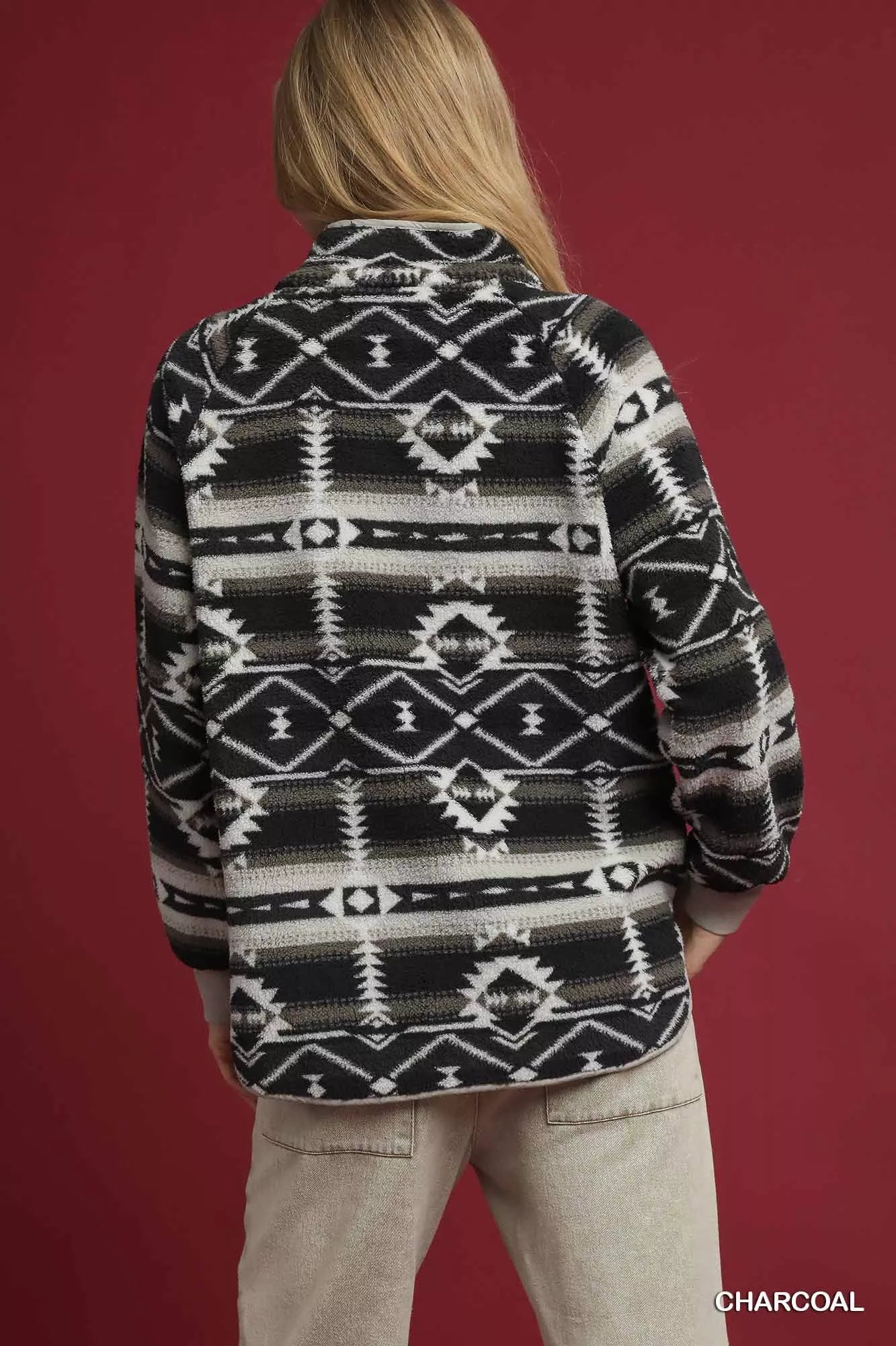 Umgee Aztec Print Sherpa Pullover