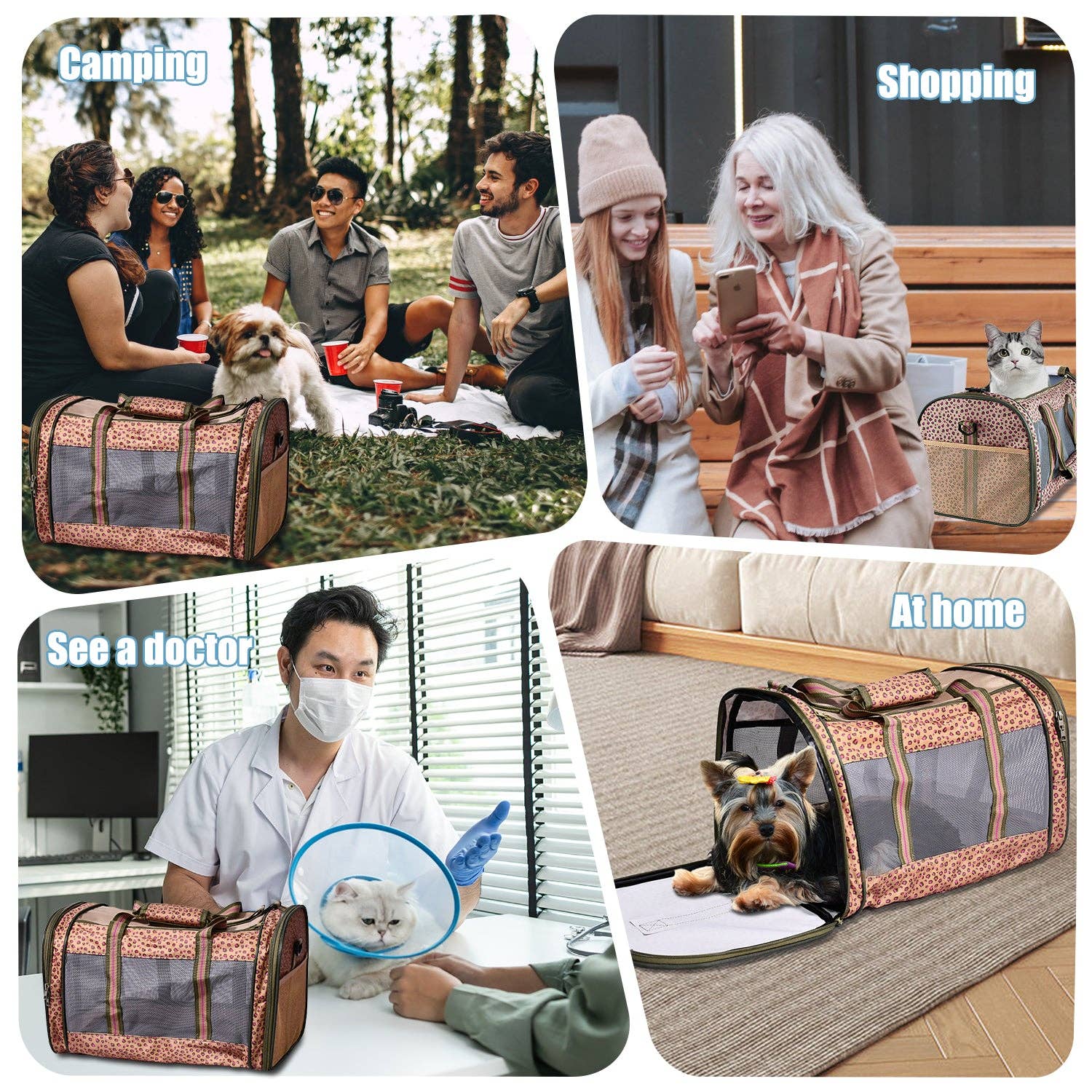 GOOPAWS Soft-Sided Travel Small Dog & Cat Carrier Bag, Orange Cheetah