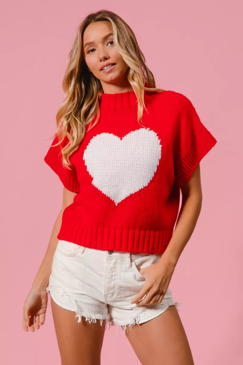 BiBi Rib Banded Heart Pattern Valentines Sweater