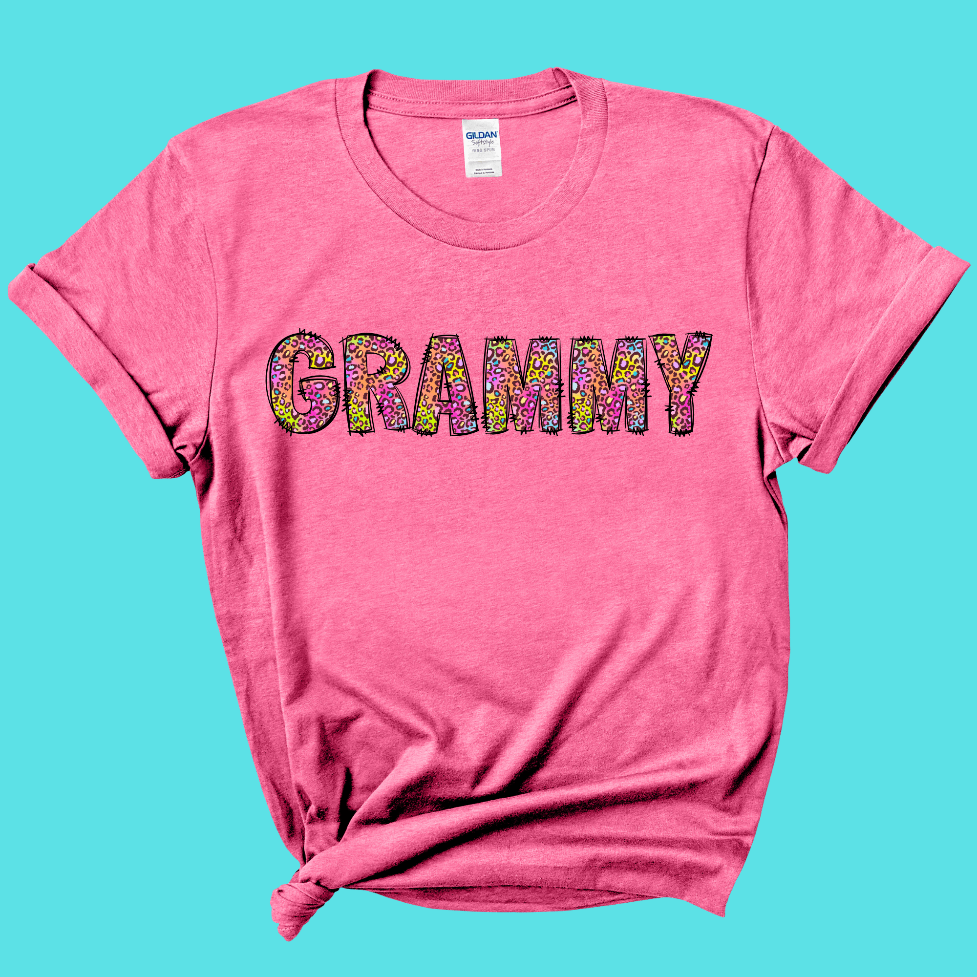 Apparel & Accessories > Clothing > Shirts & Tops Grammy Rainbow Leopard Graphic Tee