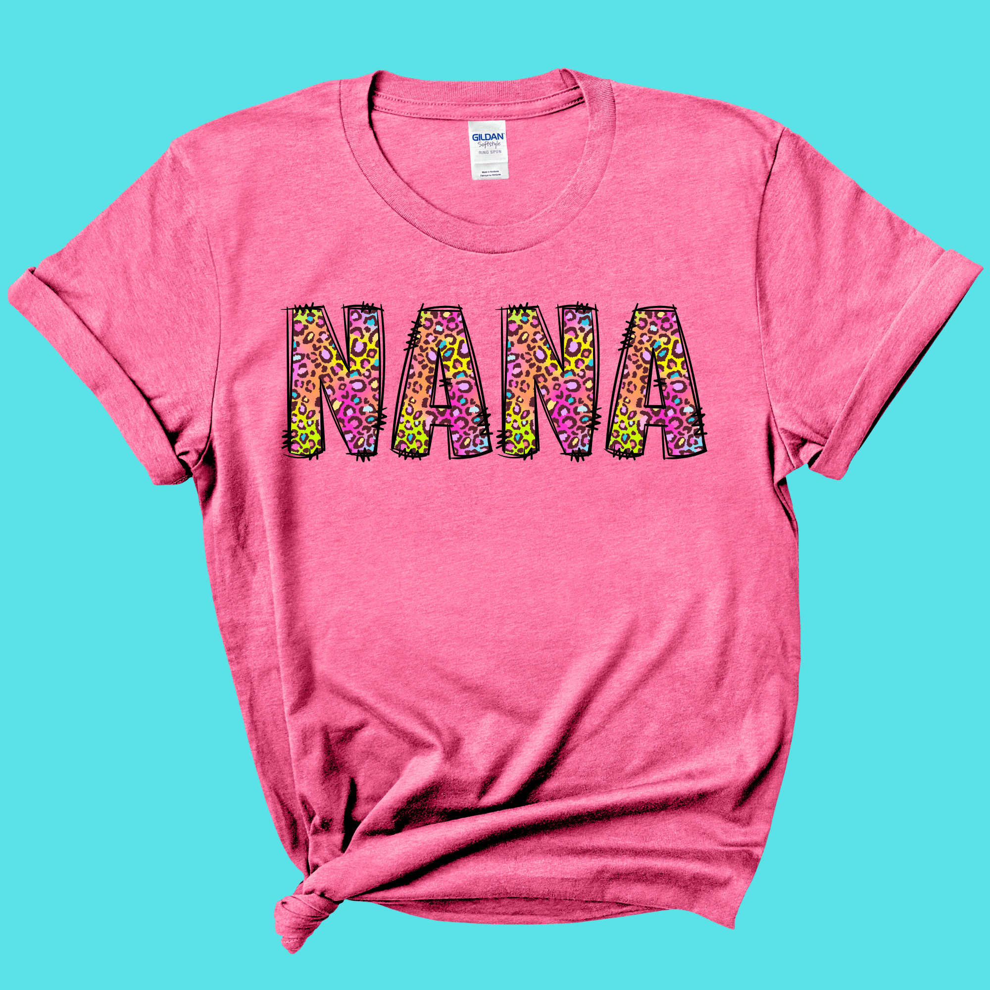 Apparel & Accessories > Clothing > Shirts & Tops Nana Rainbow Leopard Graphic Tee