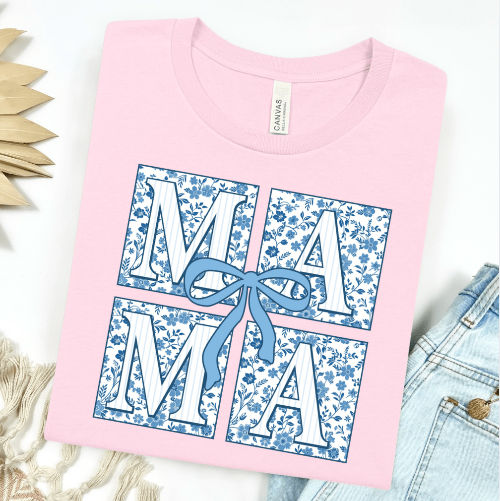 Women - Apparel - Shirts - T-Shirts Blue Floral Mama Square Graphic Tee