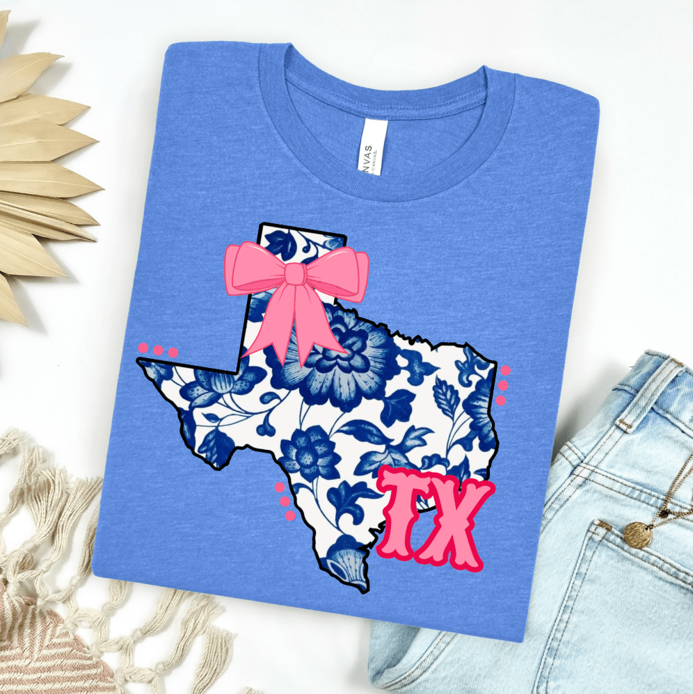 Women - Apparel - Shirts - T-Shirts Blue Floral TX State Graphic Tee