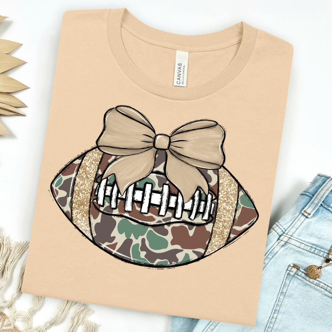 Women - Apparel - Shirts - T-Shirts Camo Football with Bow Graphic Tee