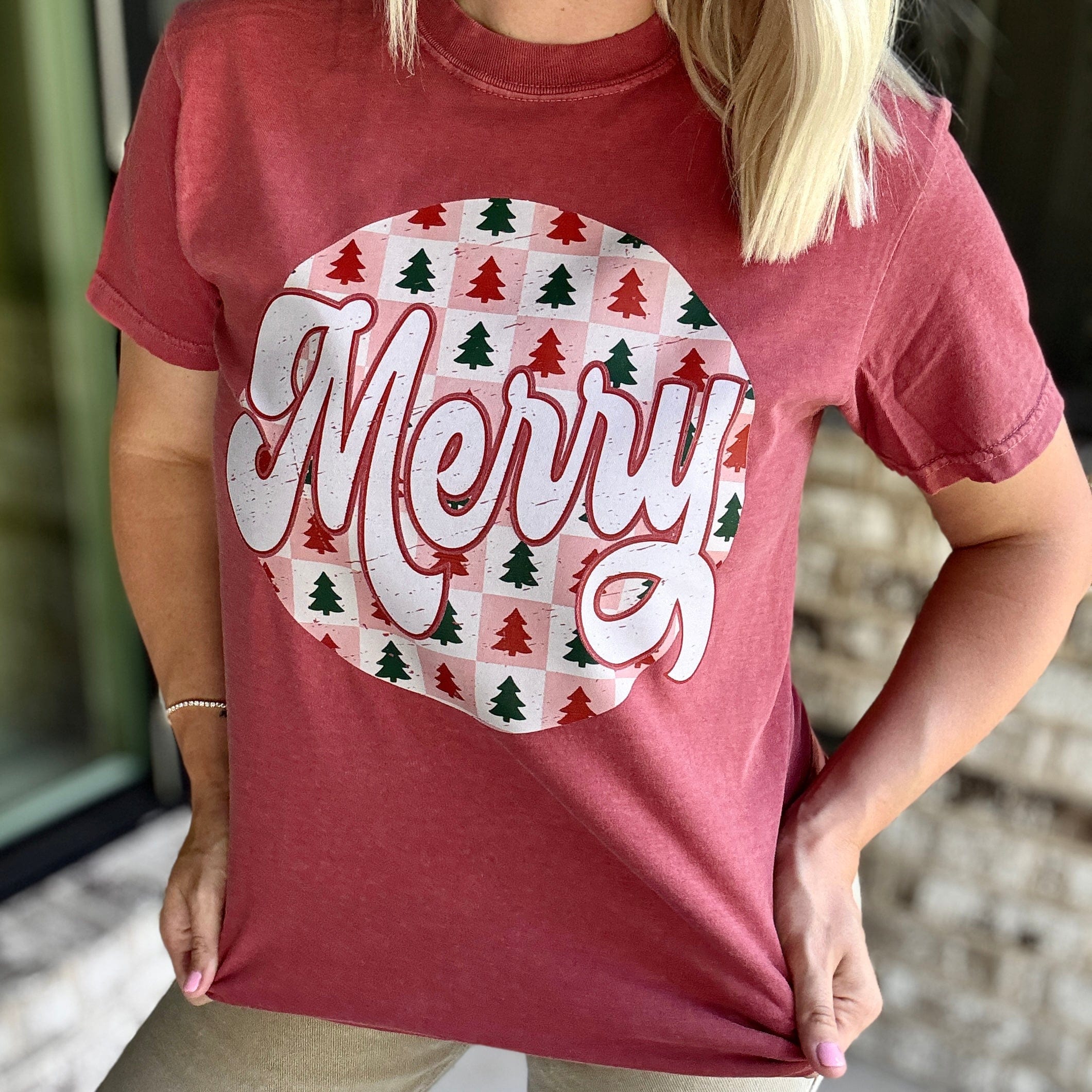Women - Apparel - Shirts - T-Shirts Checker Merry Circle Graphic Tee