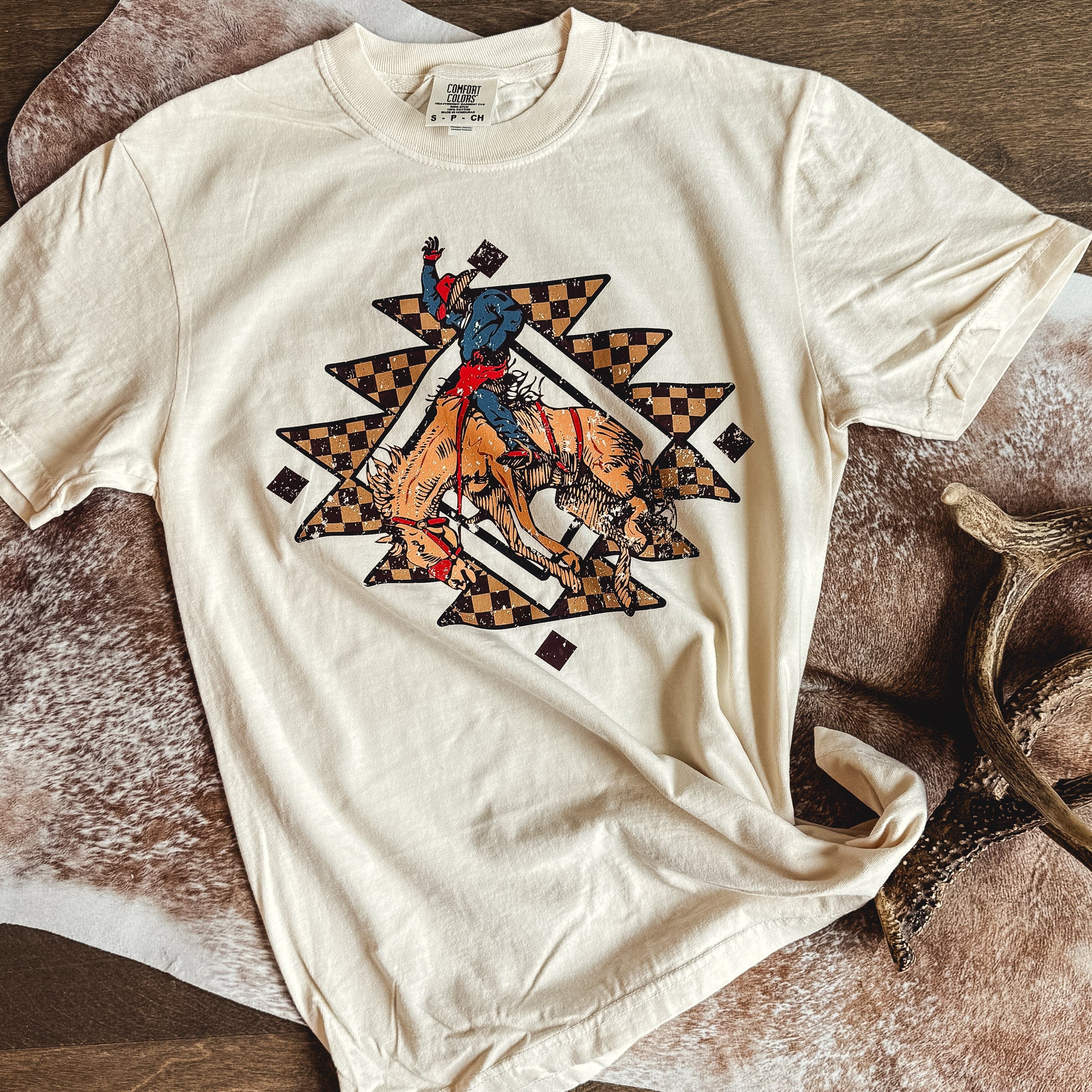 Women - Apparel - Shirts - T-Shirts Checker Turquoise Rodeo Rider Graphic Tee
