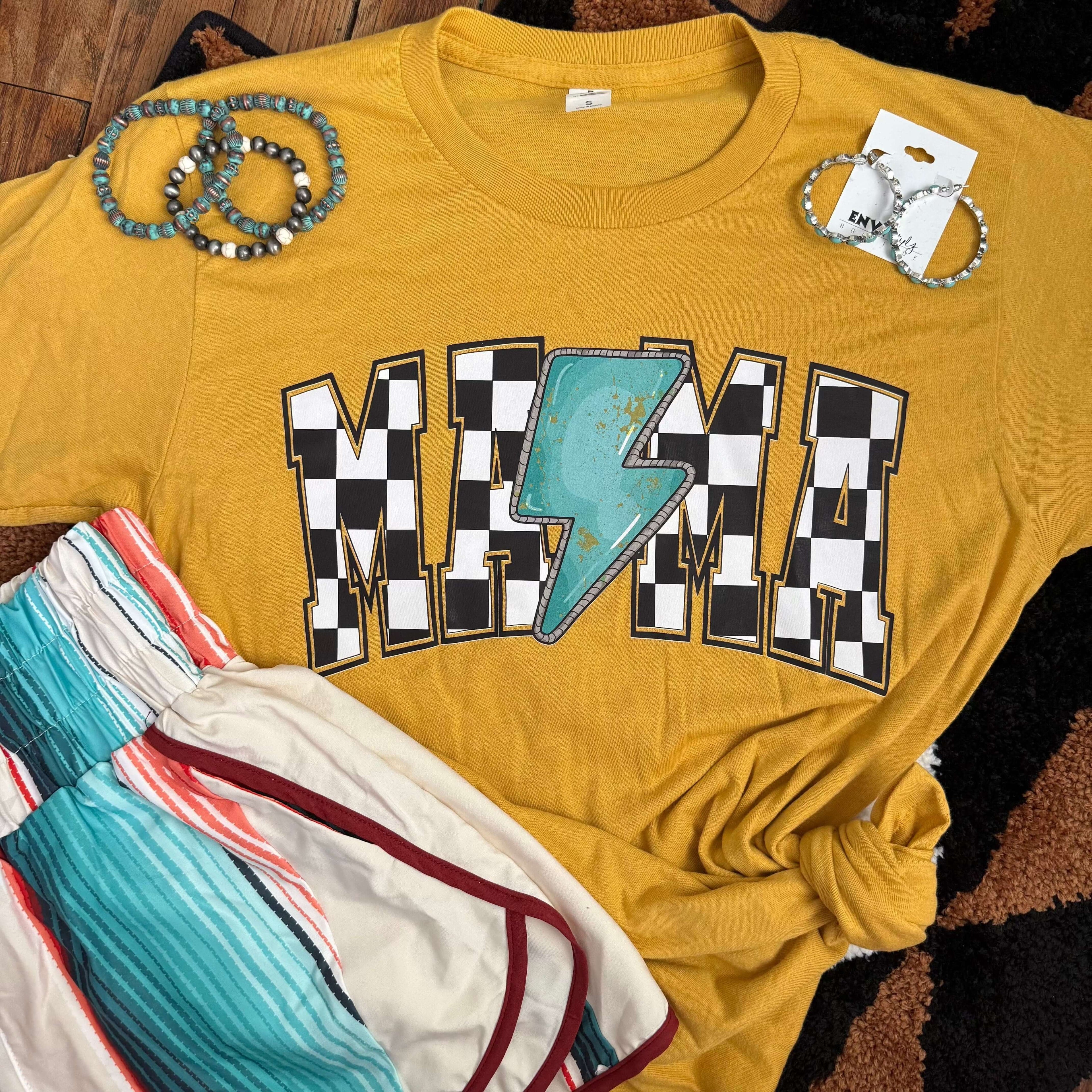 Women - Apparel - Shirts - T-Shirts Checkered Lightning MAMA Soft Graphic Tee