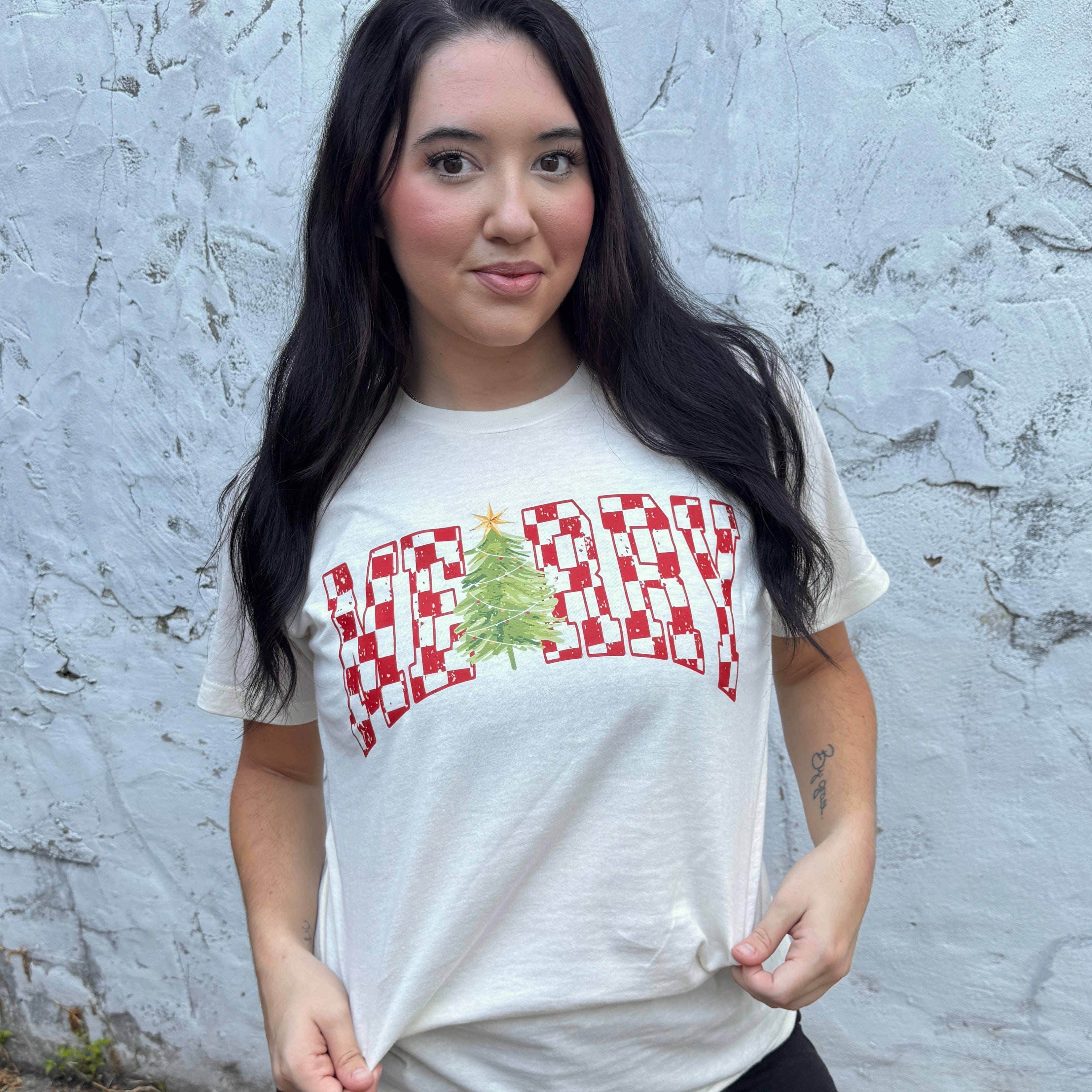 Women - Apparel - Shirts - T-Shirts Checkered Merry Tree Graphic Tee