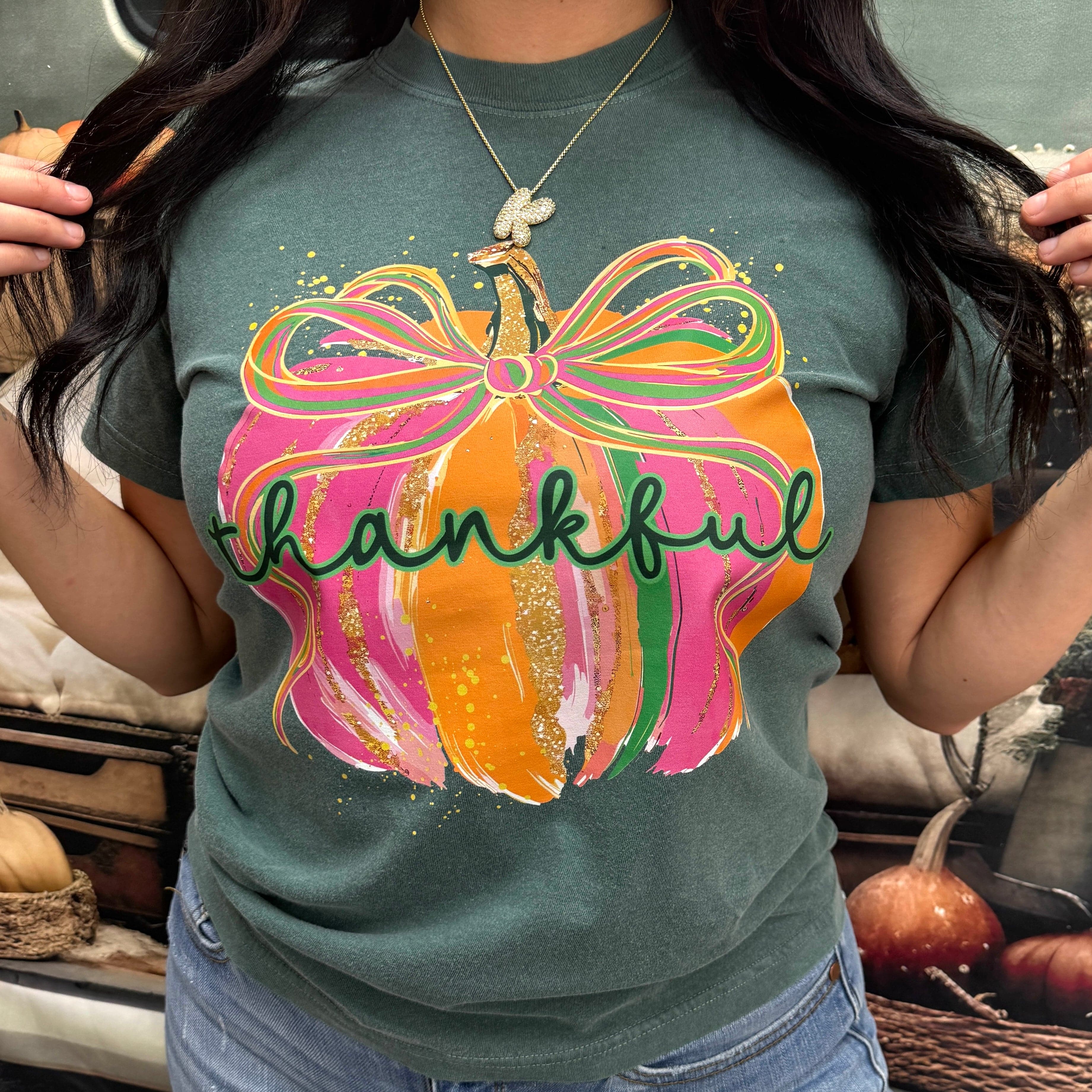 Women - Apparel - Shirts - T-Shirts Colorful Thankful Pumpkin Graphic Tee