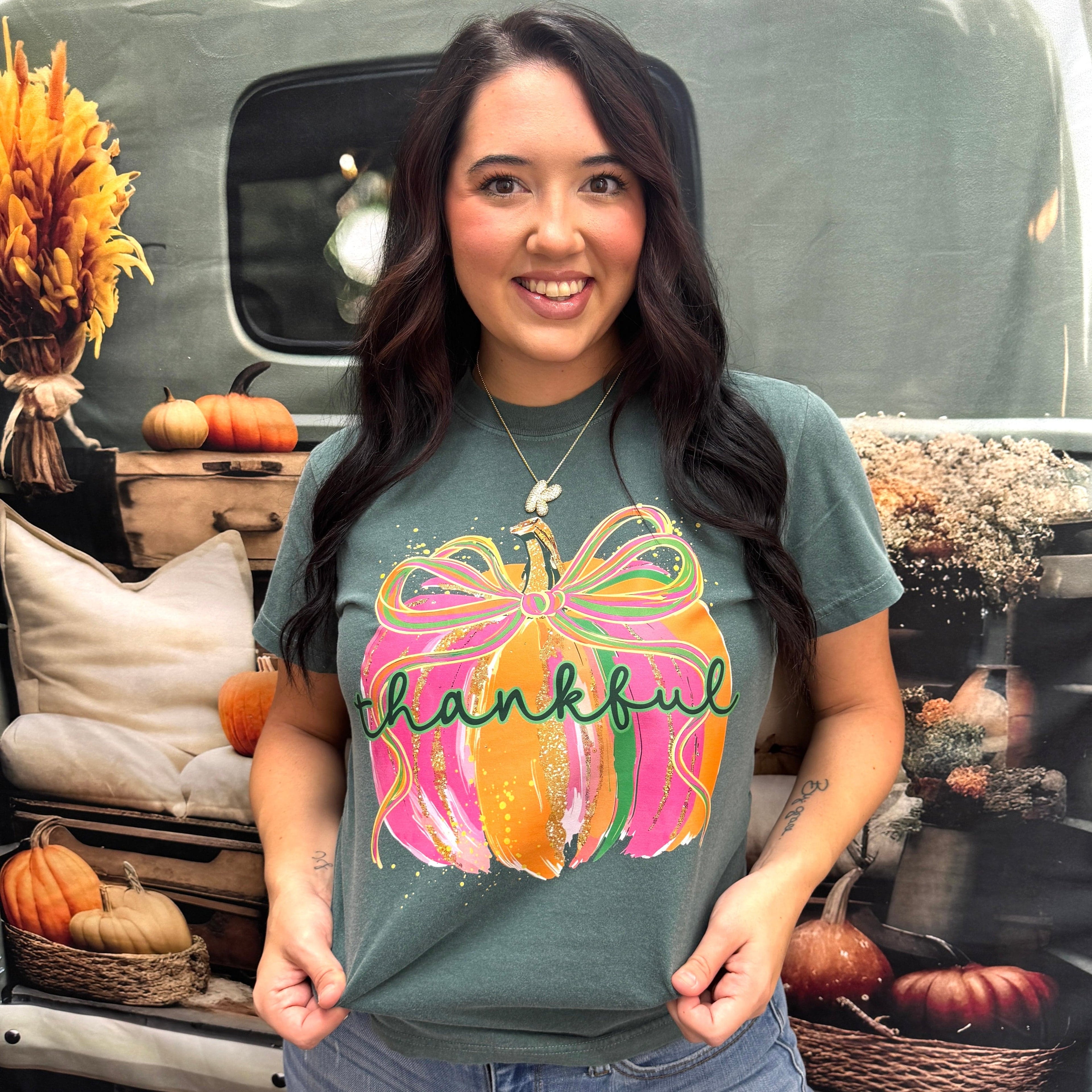 Women - Apparel - Shirts - T-Shirts Colorful Thankful Pumpkin Graphic Tee