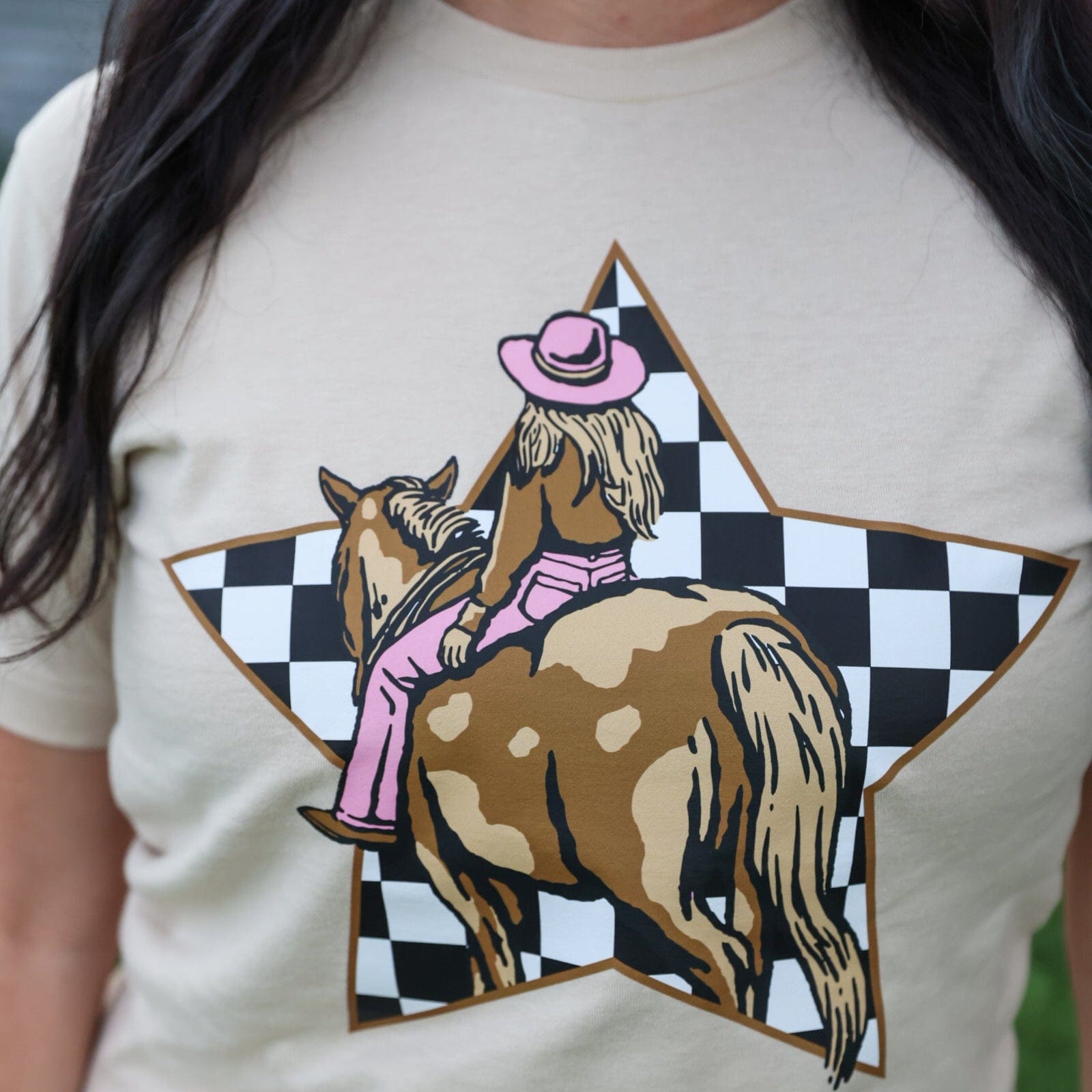 Women - Apparel - Shirts - T-Shirts Cowgirl Checkerboard Star Soft Graphic Tee