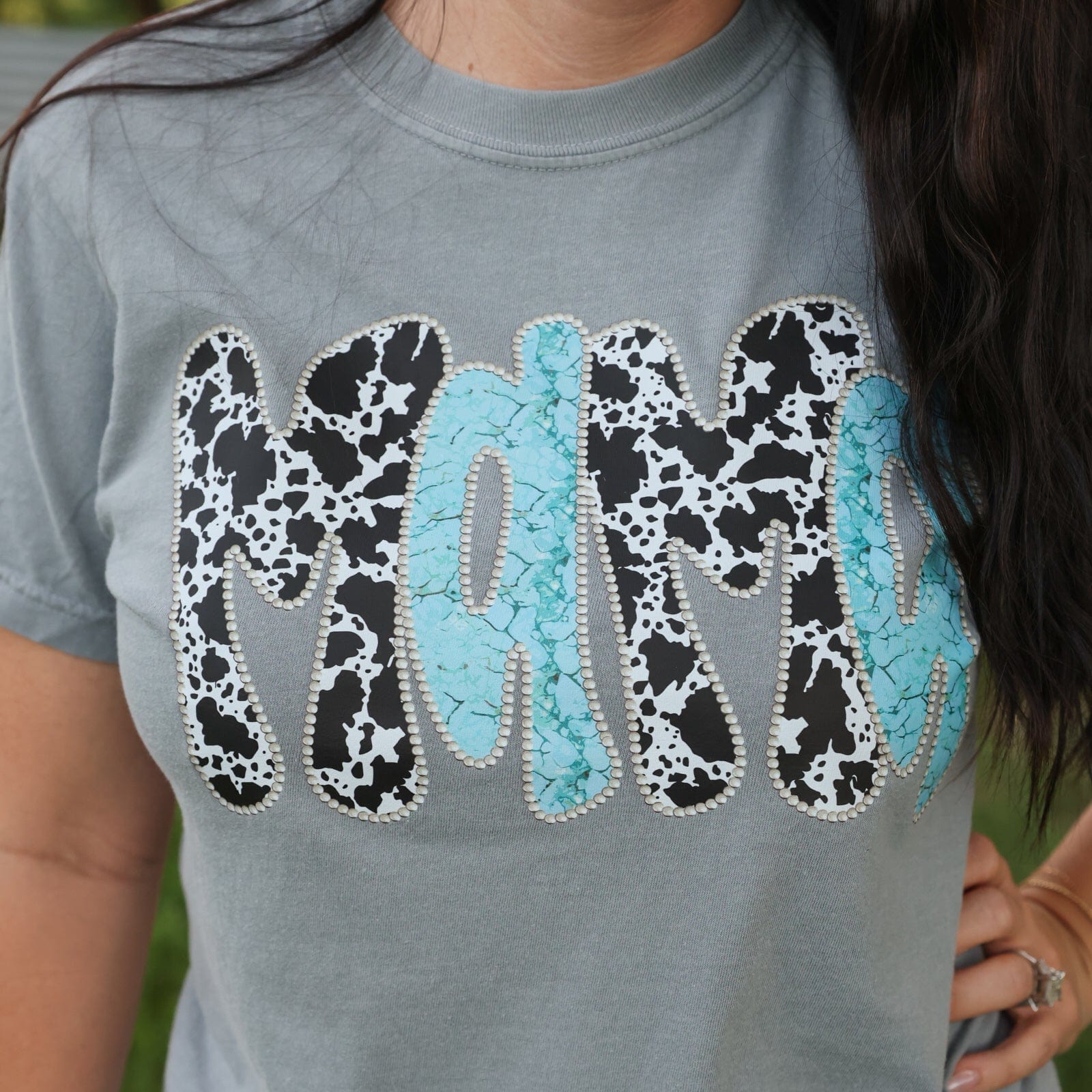 Women - Apparel - Shirts - T-Shirts Cowprint and Turquoise Mama Graphic Tee