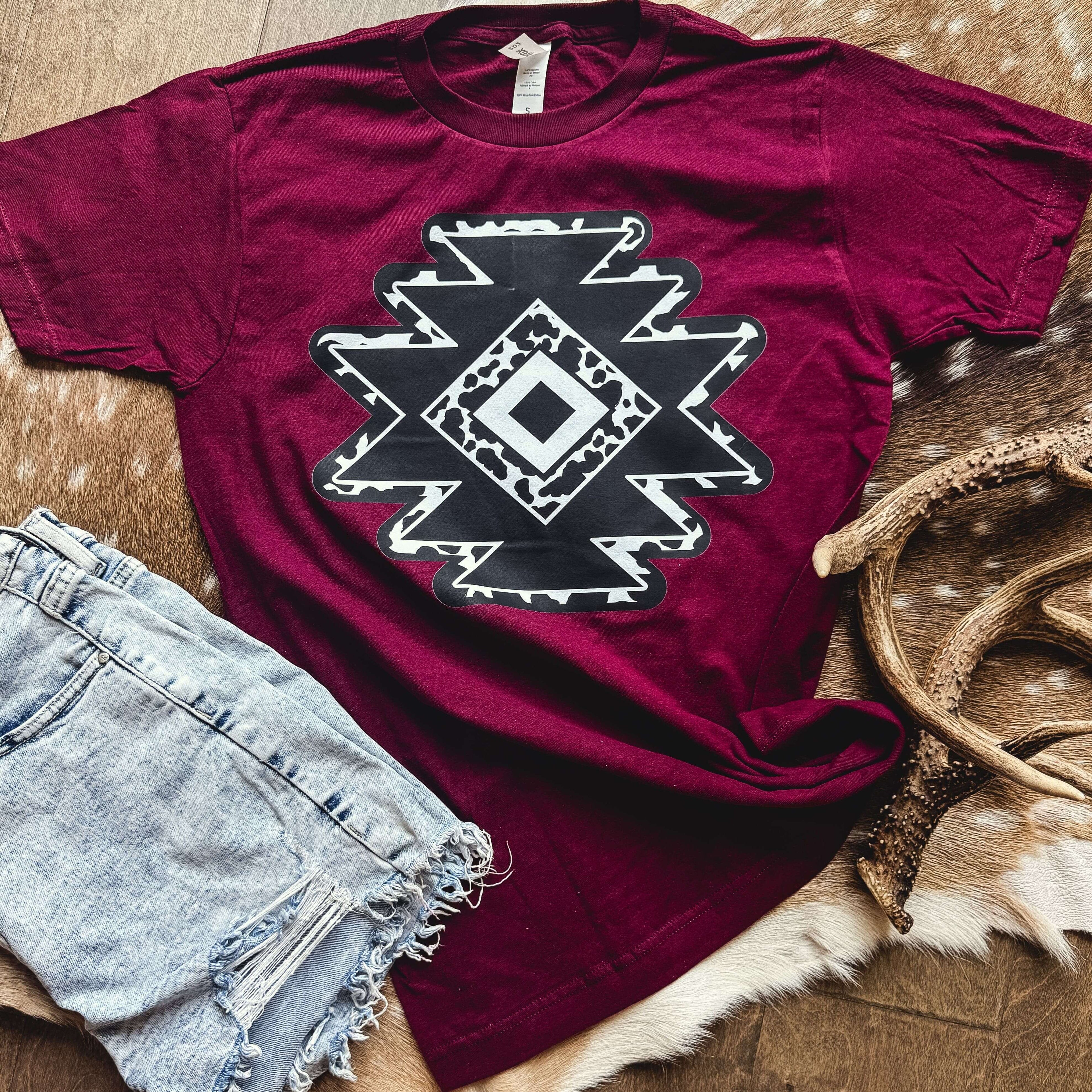 Women - Apparel - Shirts - T-Shirts Cowprint Aztec Diamond Graphic Tee